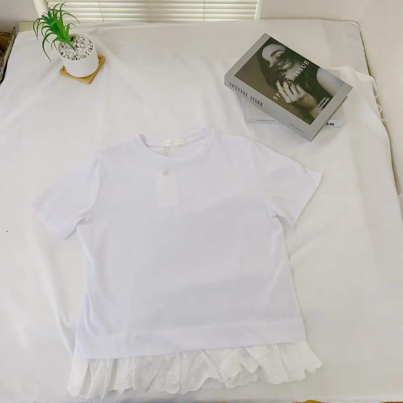 HELLO MILK TEE- 84702 百搭拼接衫