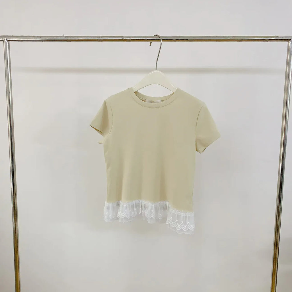 HELLO MILK TEE- 84667 蕾絲邊上衣