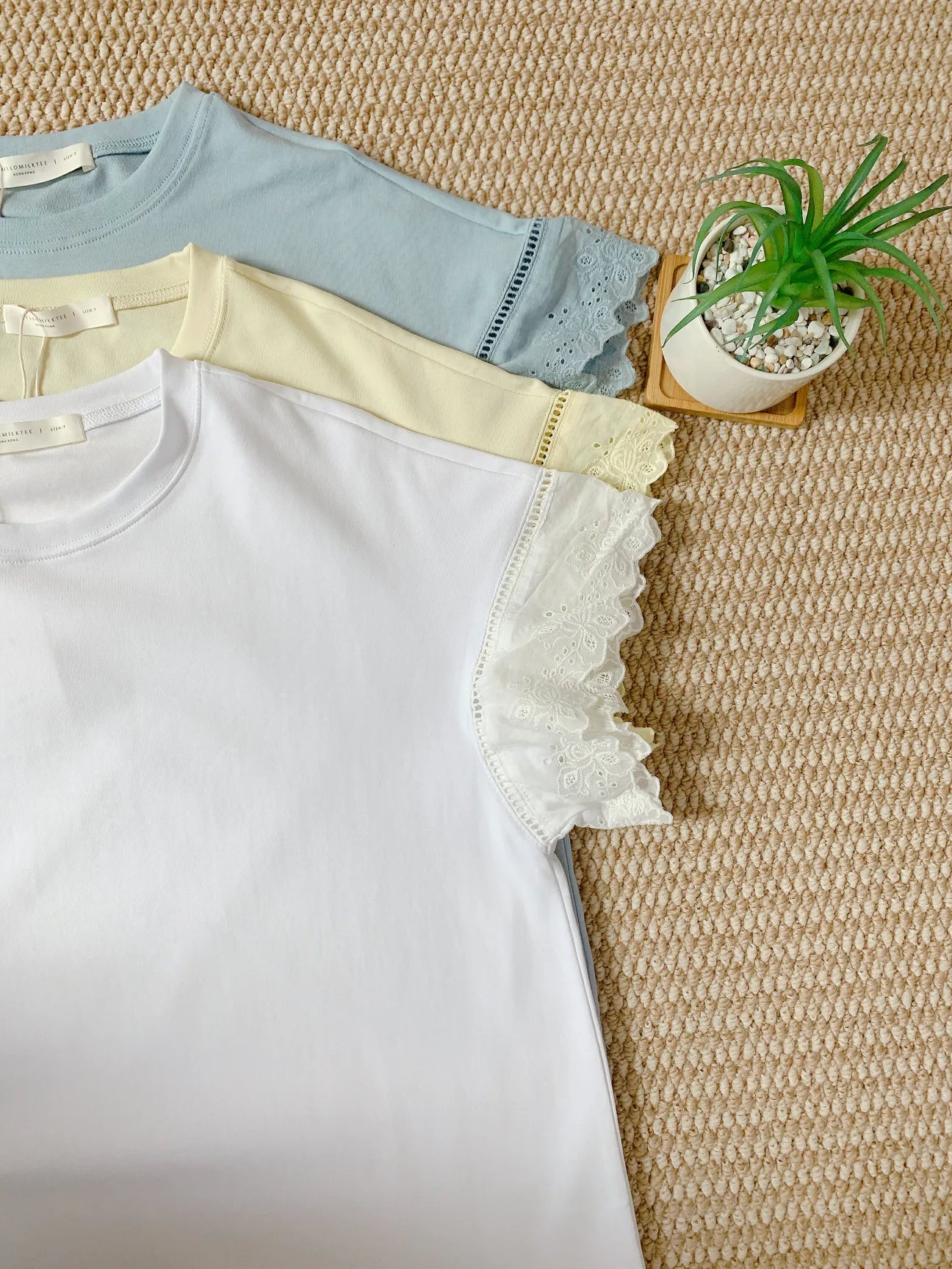 HELLO MILK TEE- 85316 拼接袖上衣