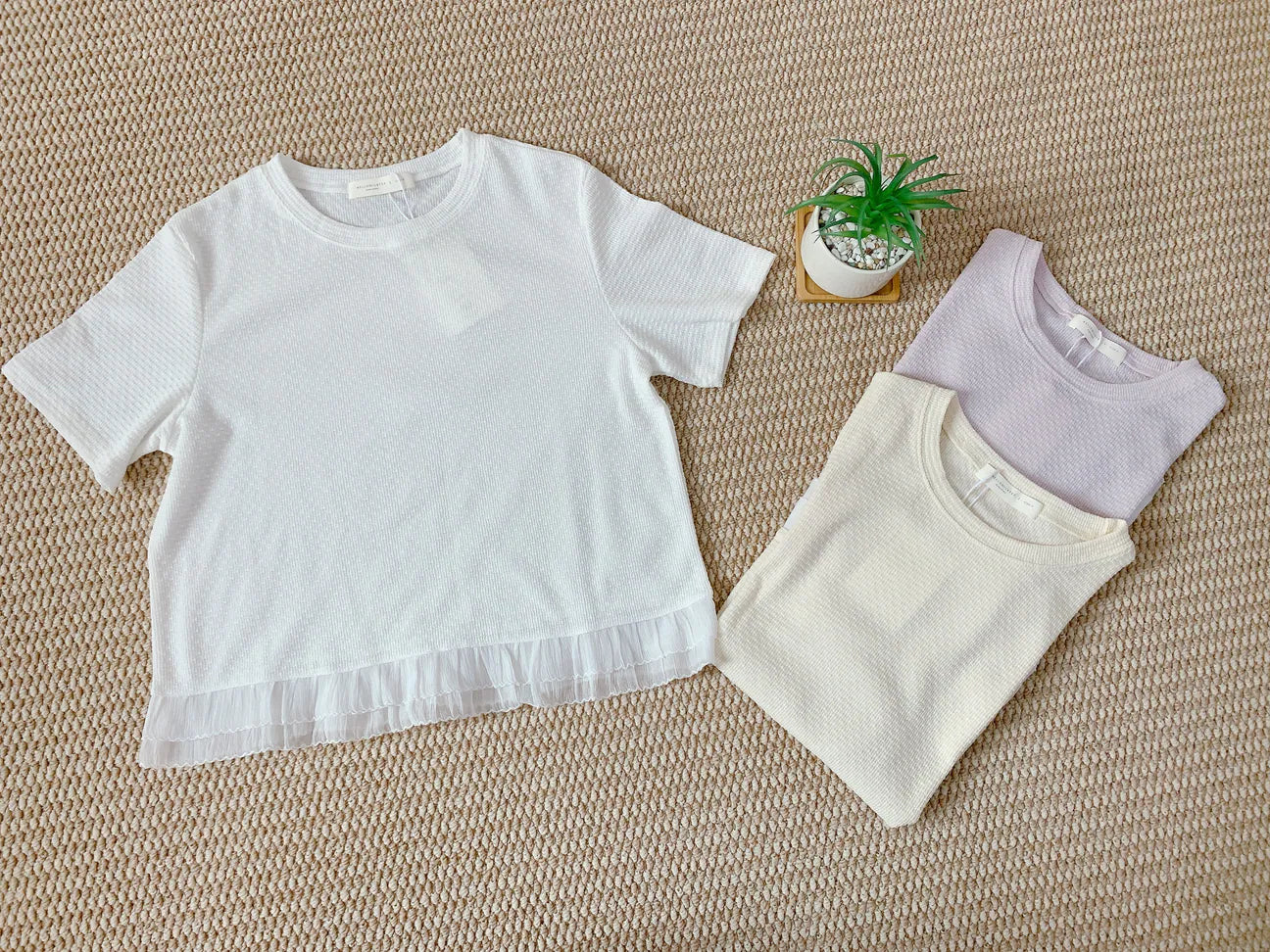 HELLO MILK TEE- 85319 坑條圓領衫