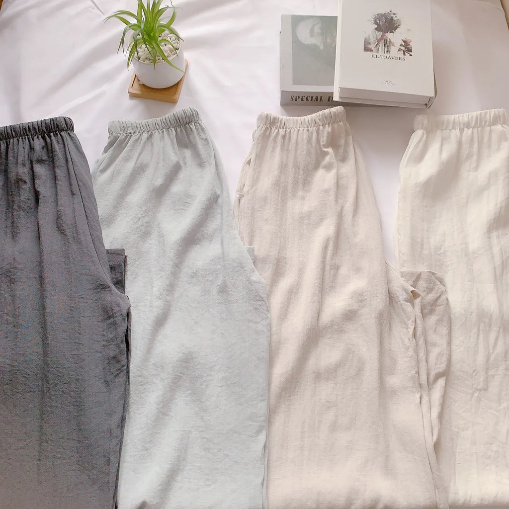 HELLO MILK TEE- 85019 麻料長褲