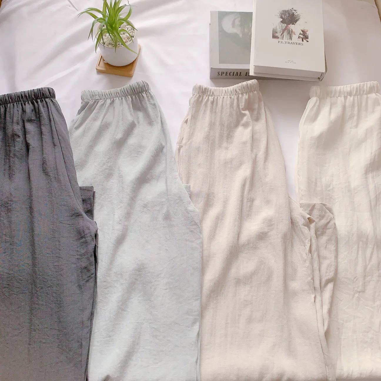 HELLO MILK TEE- 85019 麻料長褲