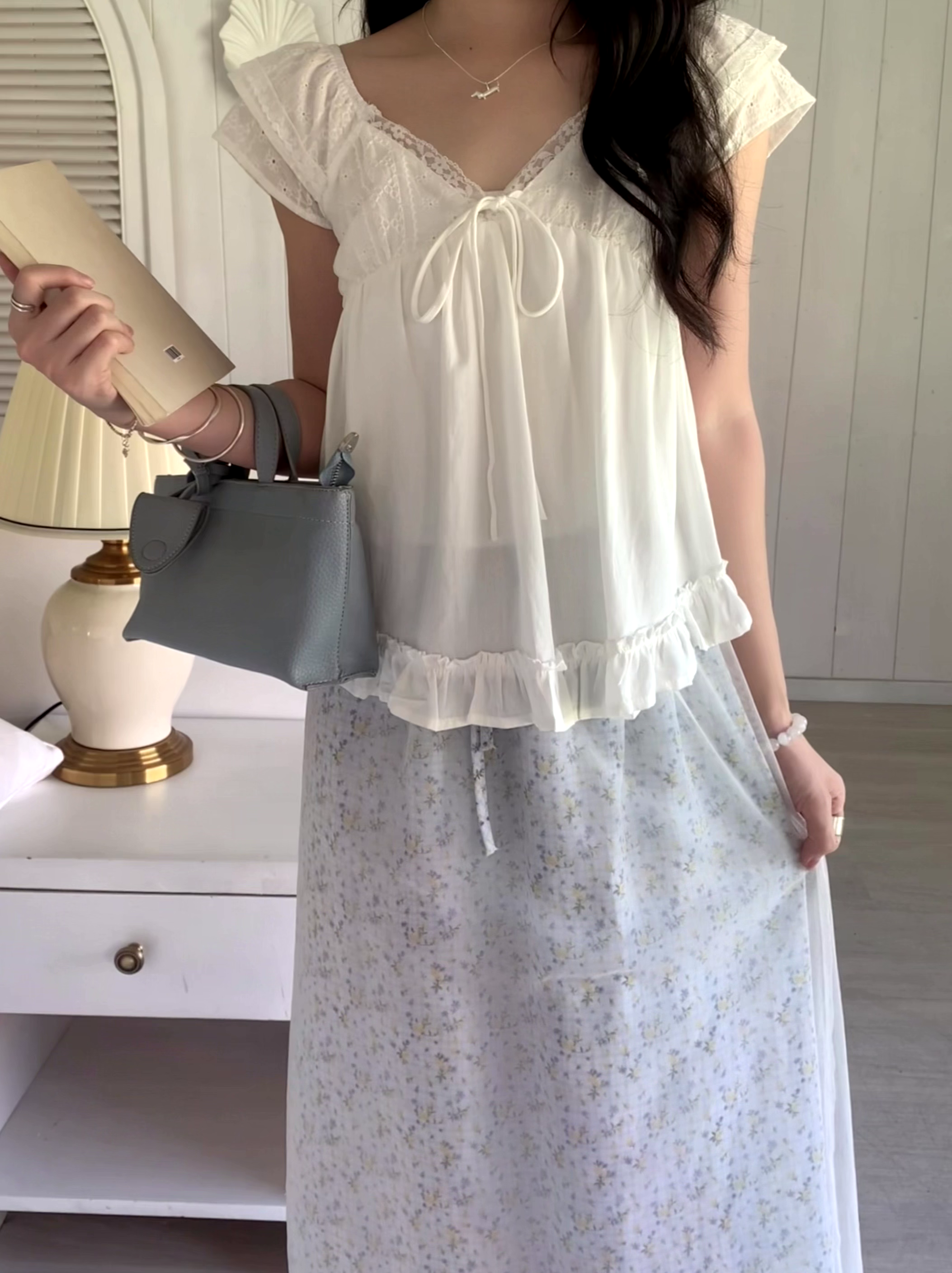 HELLO MILK TEE- 86707   綁帶上衣