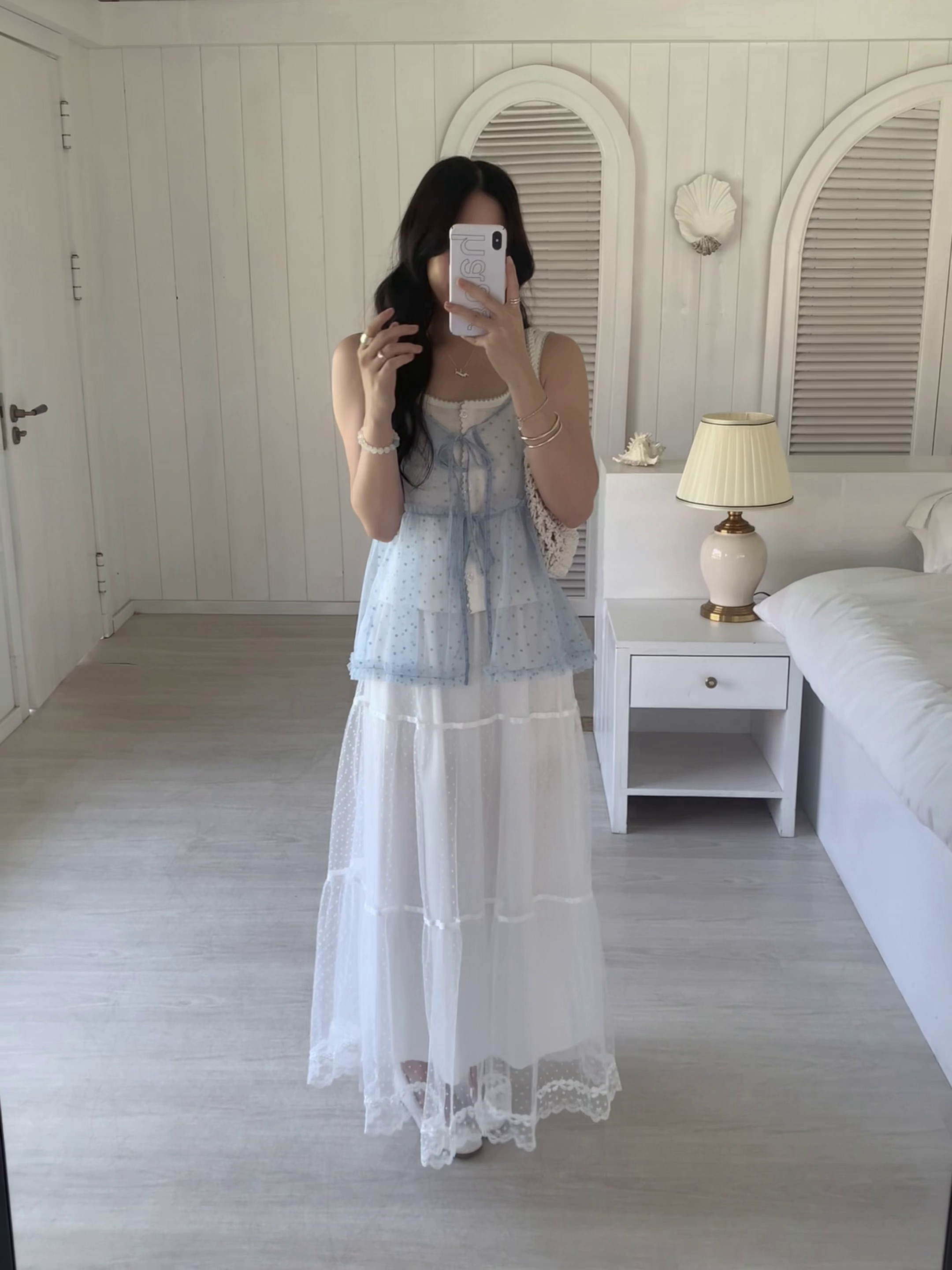 HELLO MILK TEE- 86726   網紗吊帶衫