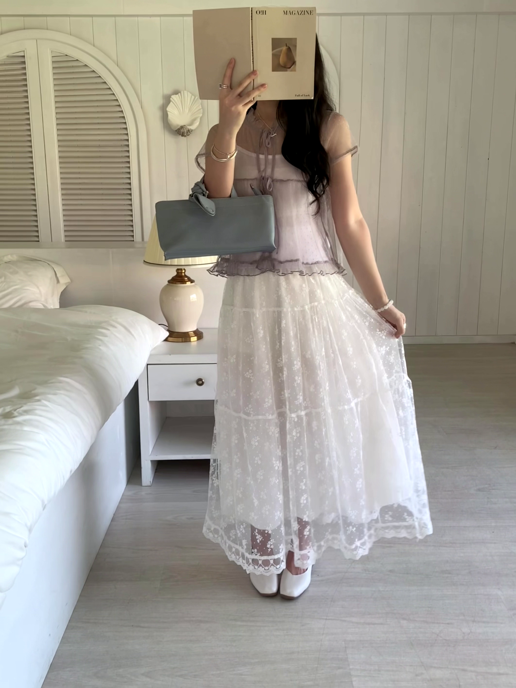HELLO MILK TEE- 86694   網紗兩件套