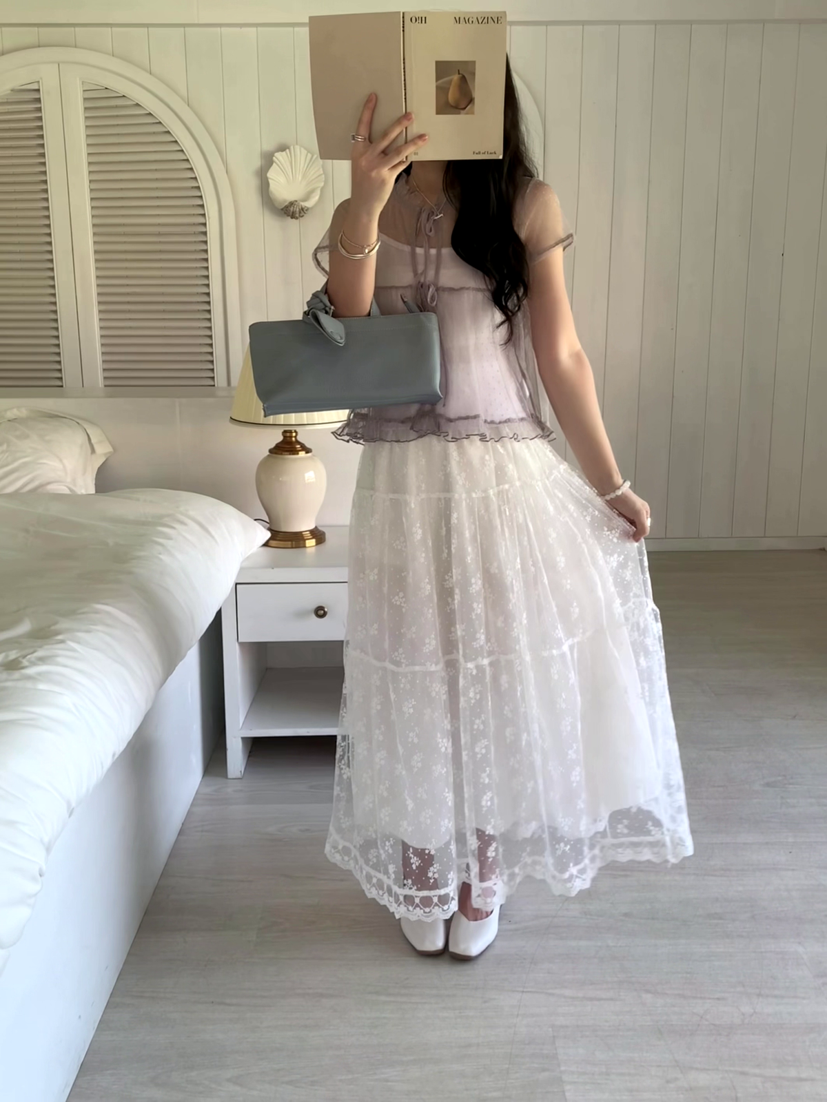 HELLO MILK TEE- 86694   網紗兩件套