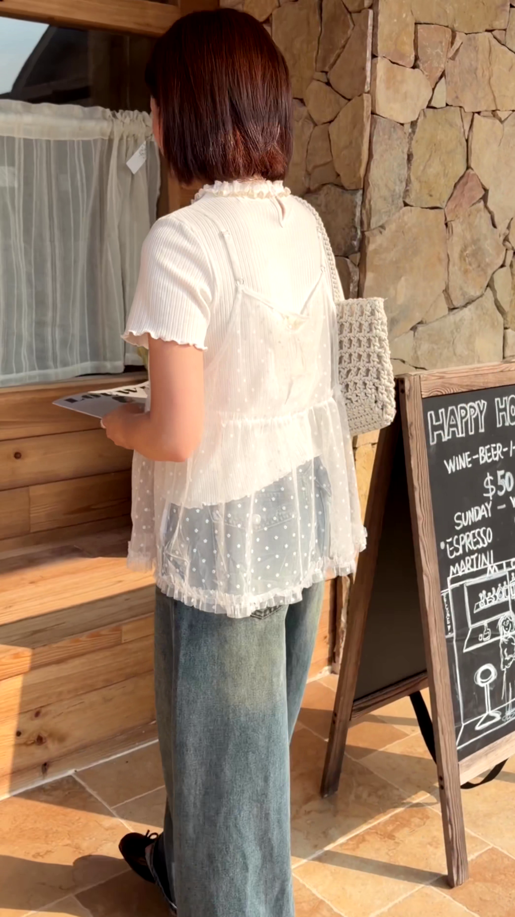 HELLO MILK TEE- 86726   網紗吊帶衫