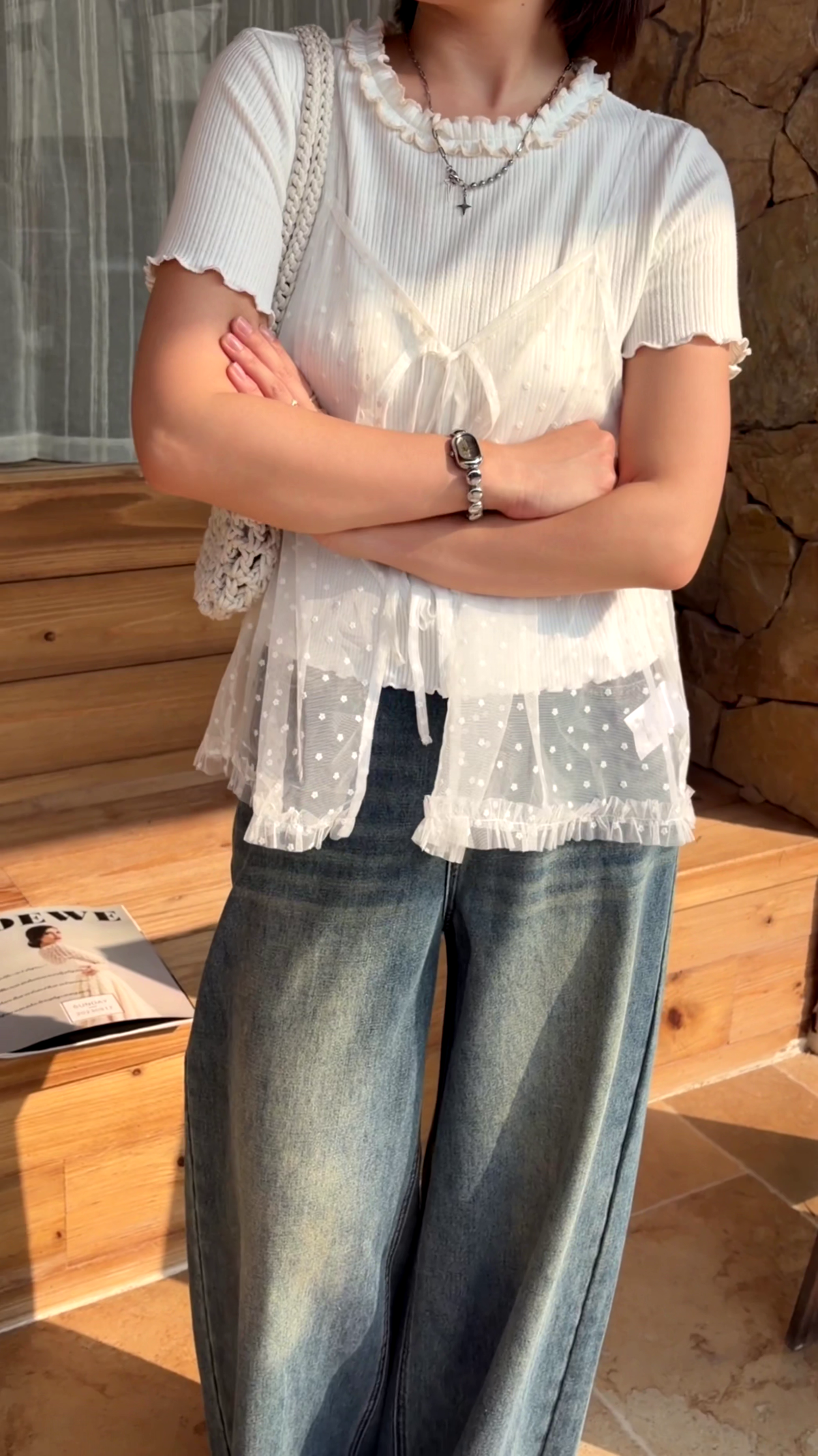 HELLO MILK TEE- 86726   網紗吊帶衫