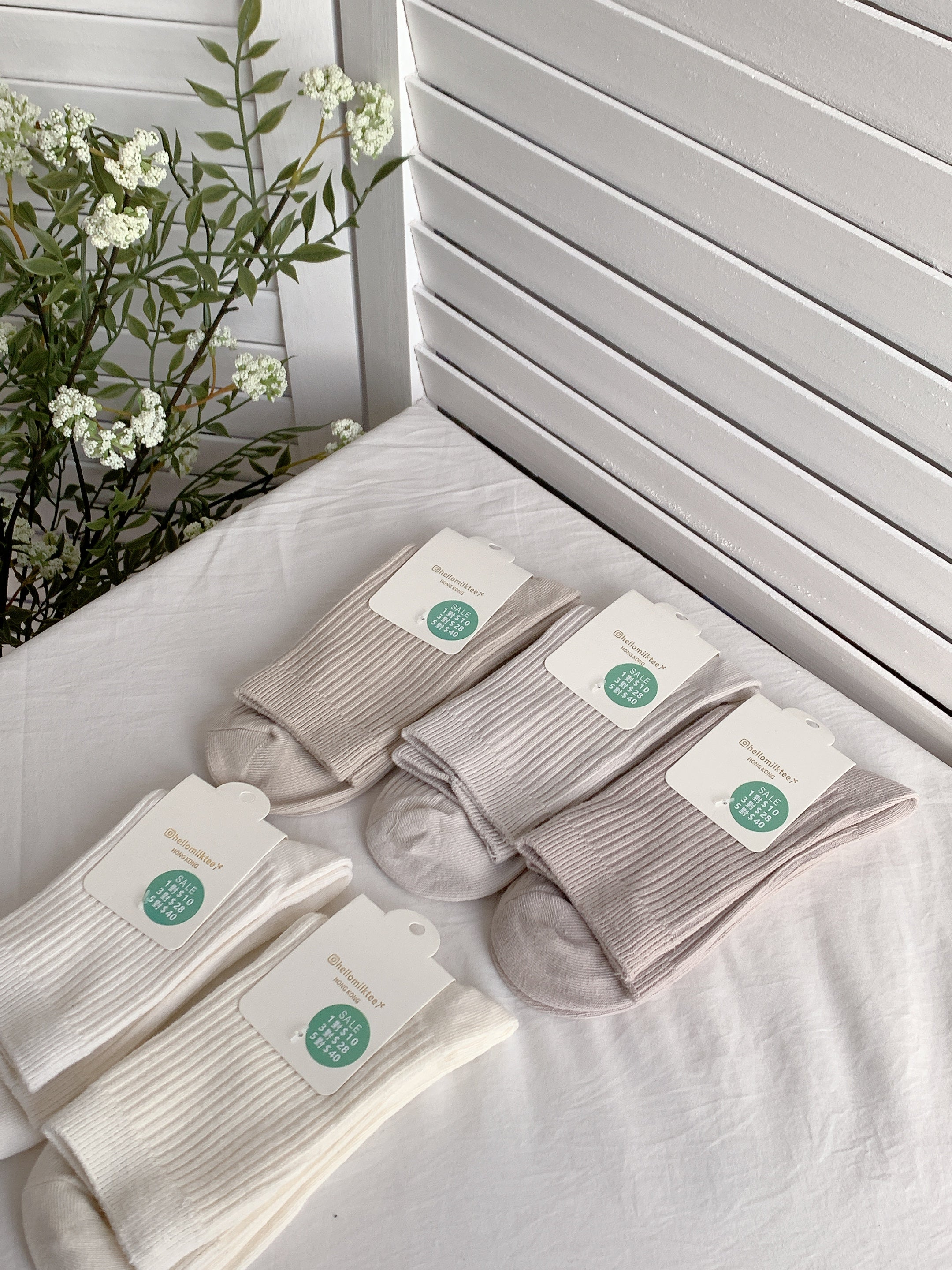 HELLO MILK TEE- AY1050 抗菌簡約襪