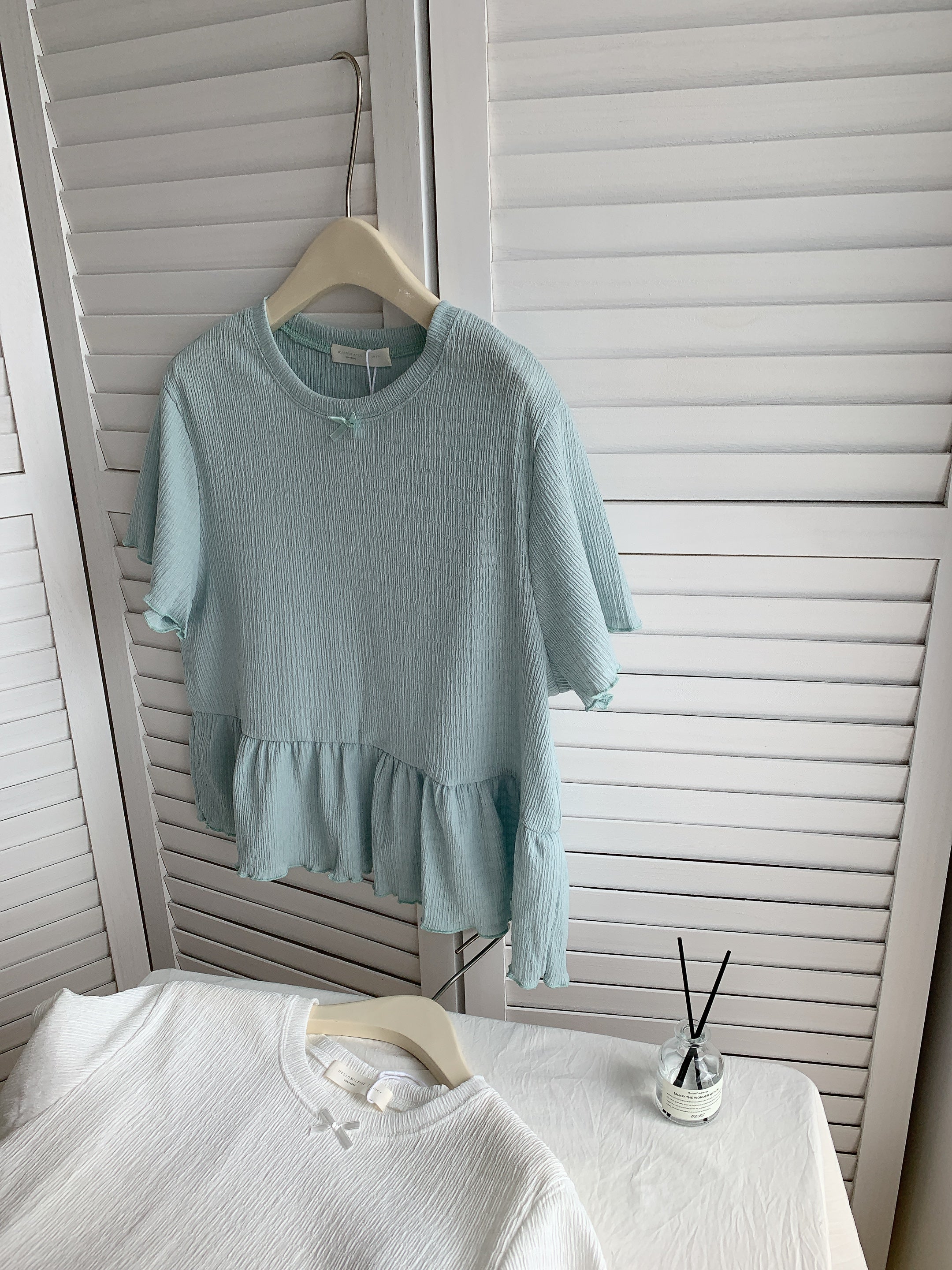 HELLO MILK TEE- 85346  圓領花邊衫