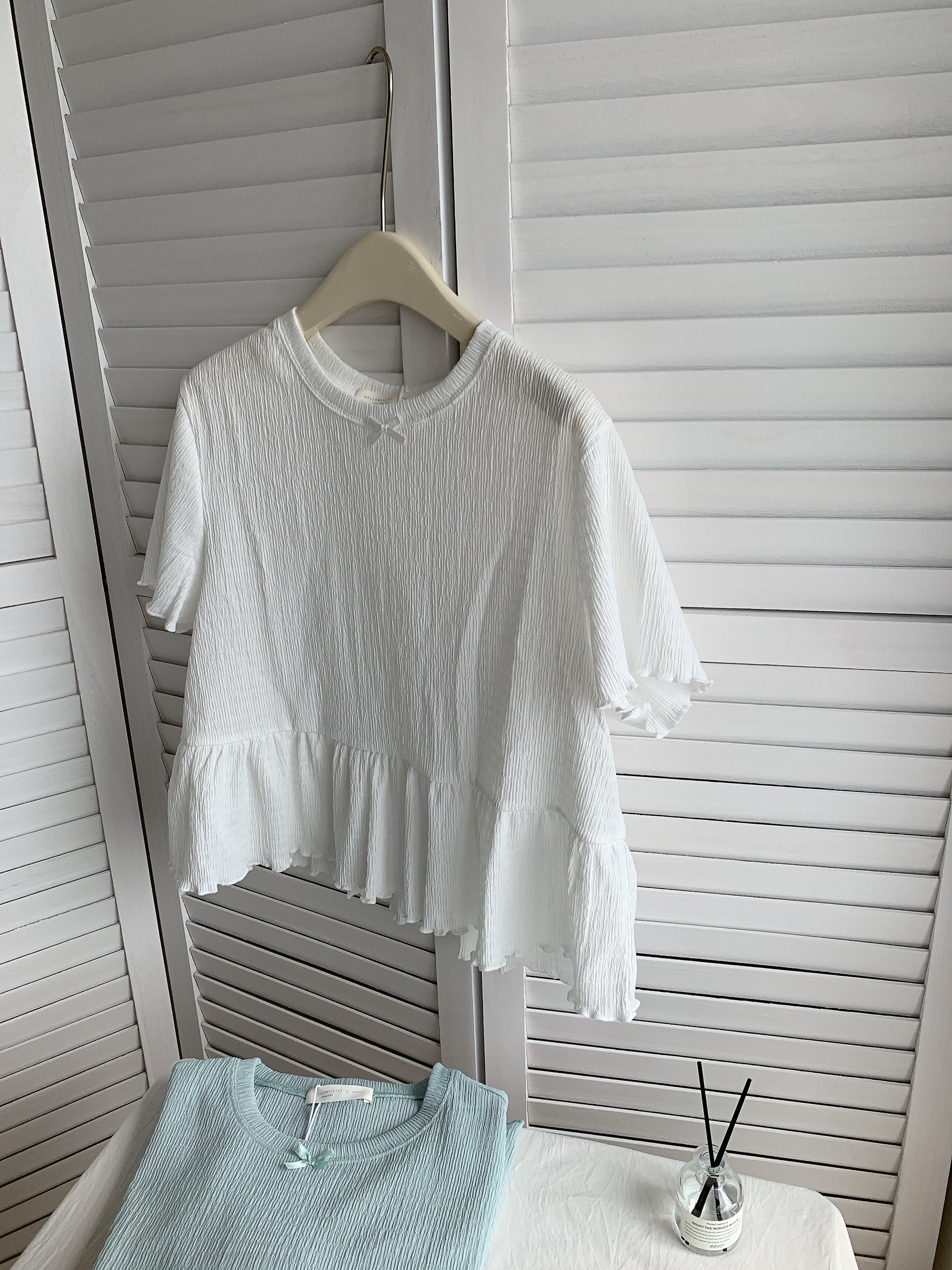 HELLO MILK TEE- 85346  圓領花邊衫