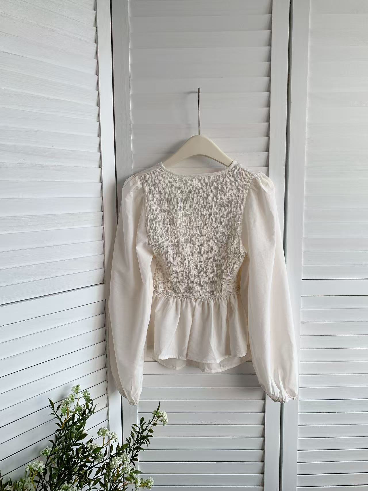 HELLO MILK TEE- 85419  褶皺小衫