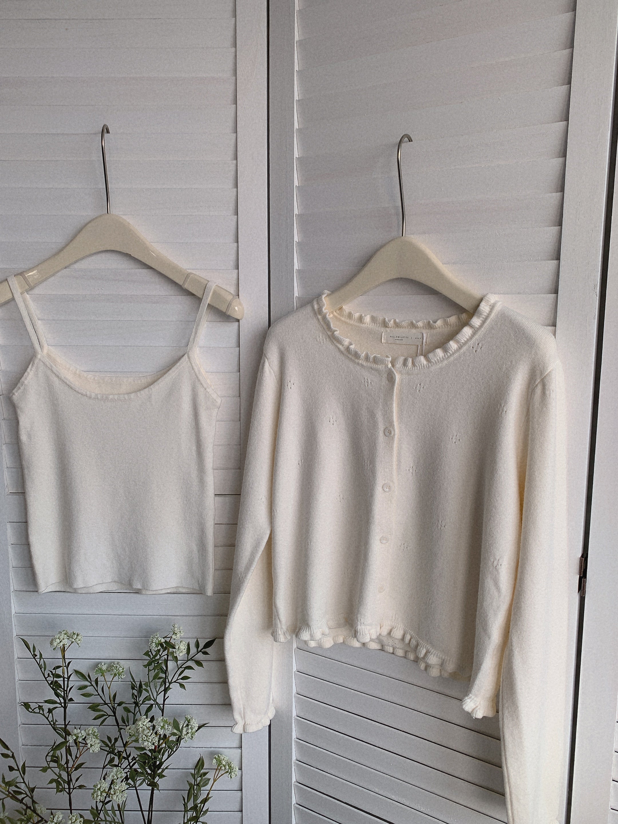 HELLO MILK TEE- 85462  花邊兩件套