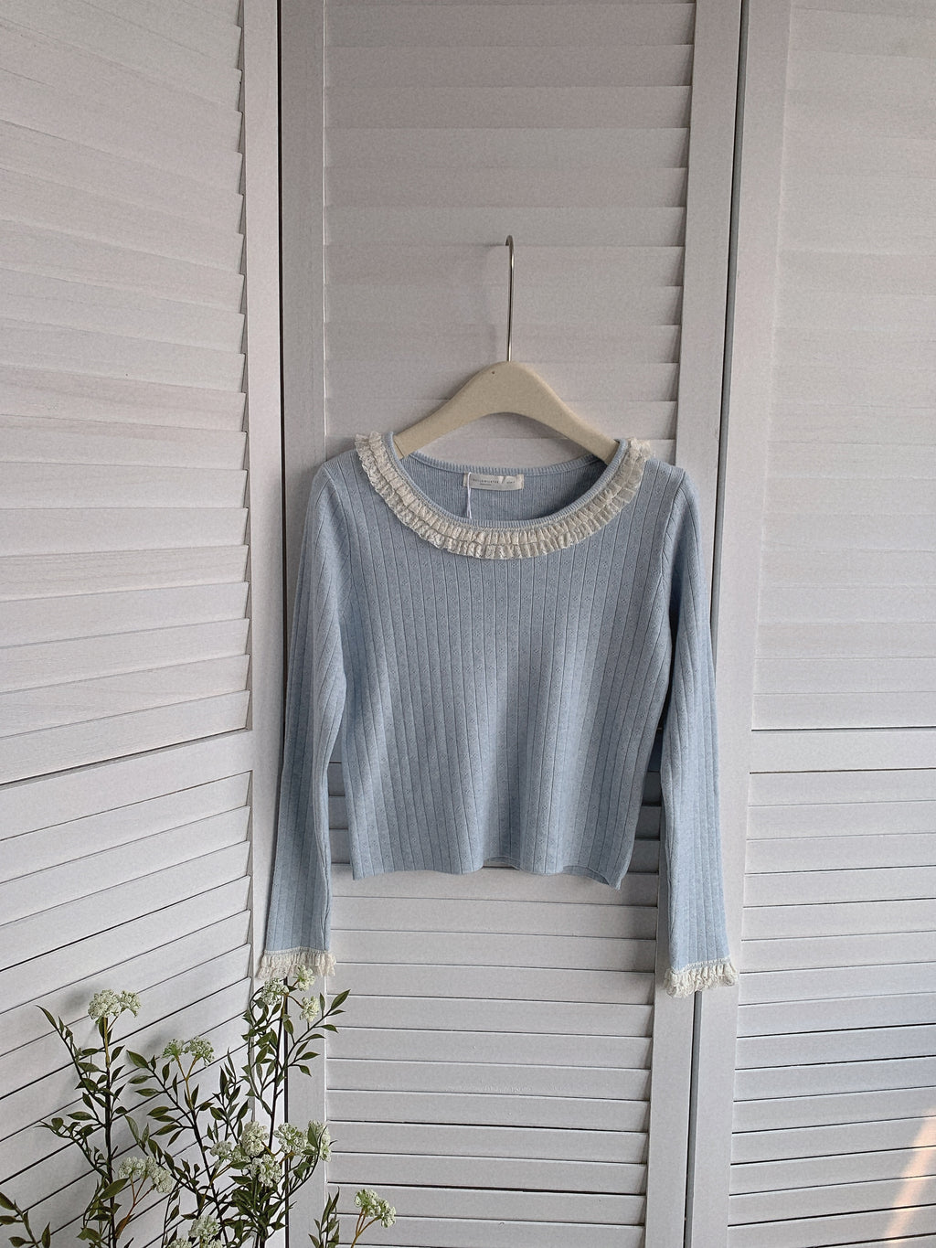 HELLO MILK TEE- 85497 圓領花邊衫