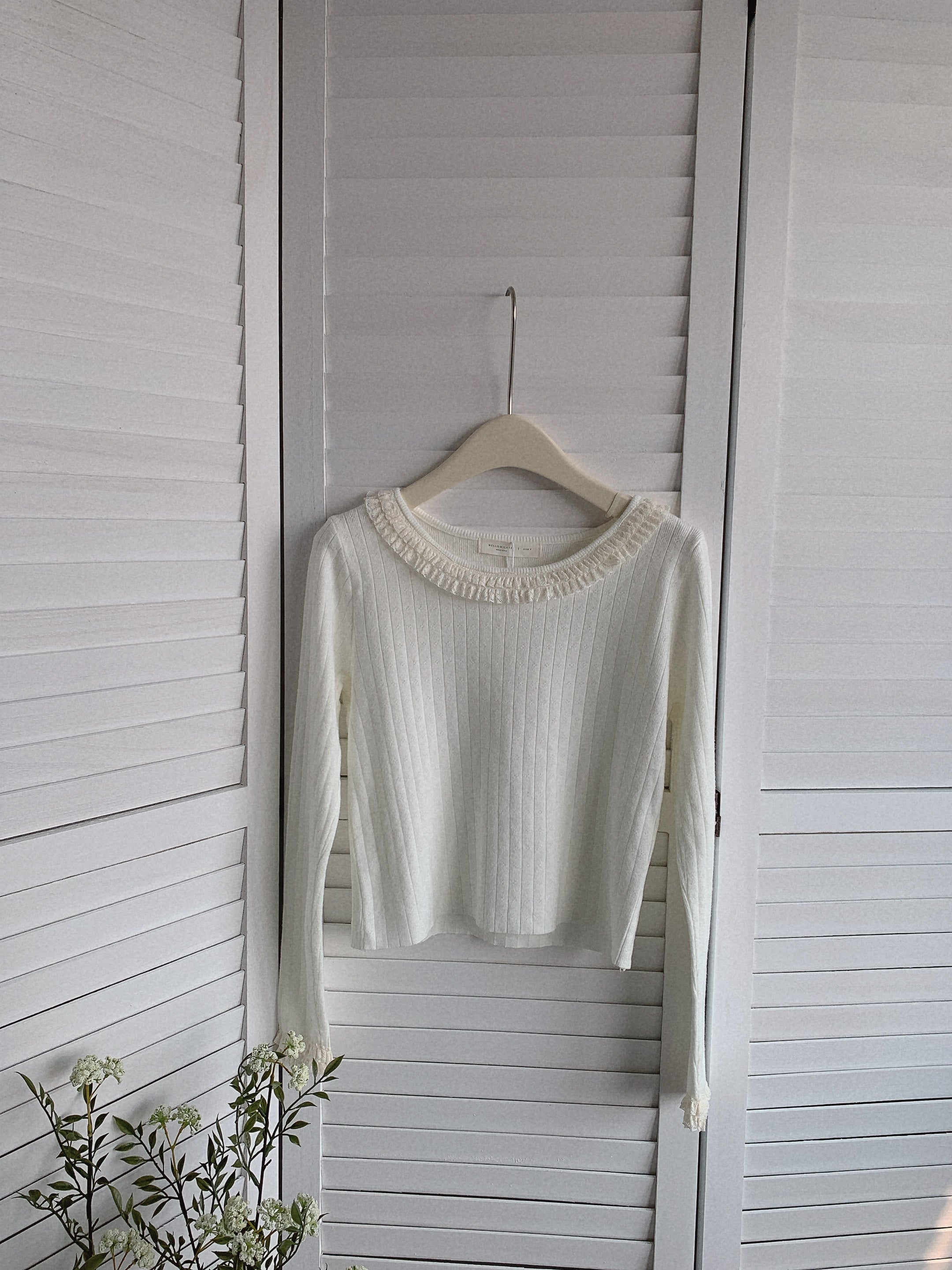 HELLO MILK TEE- 85497 圓領花邊衫