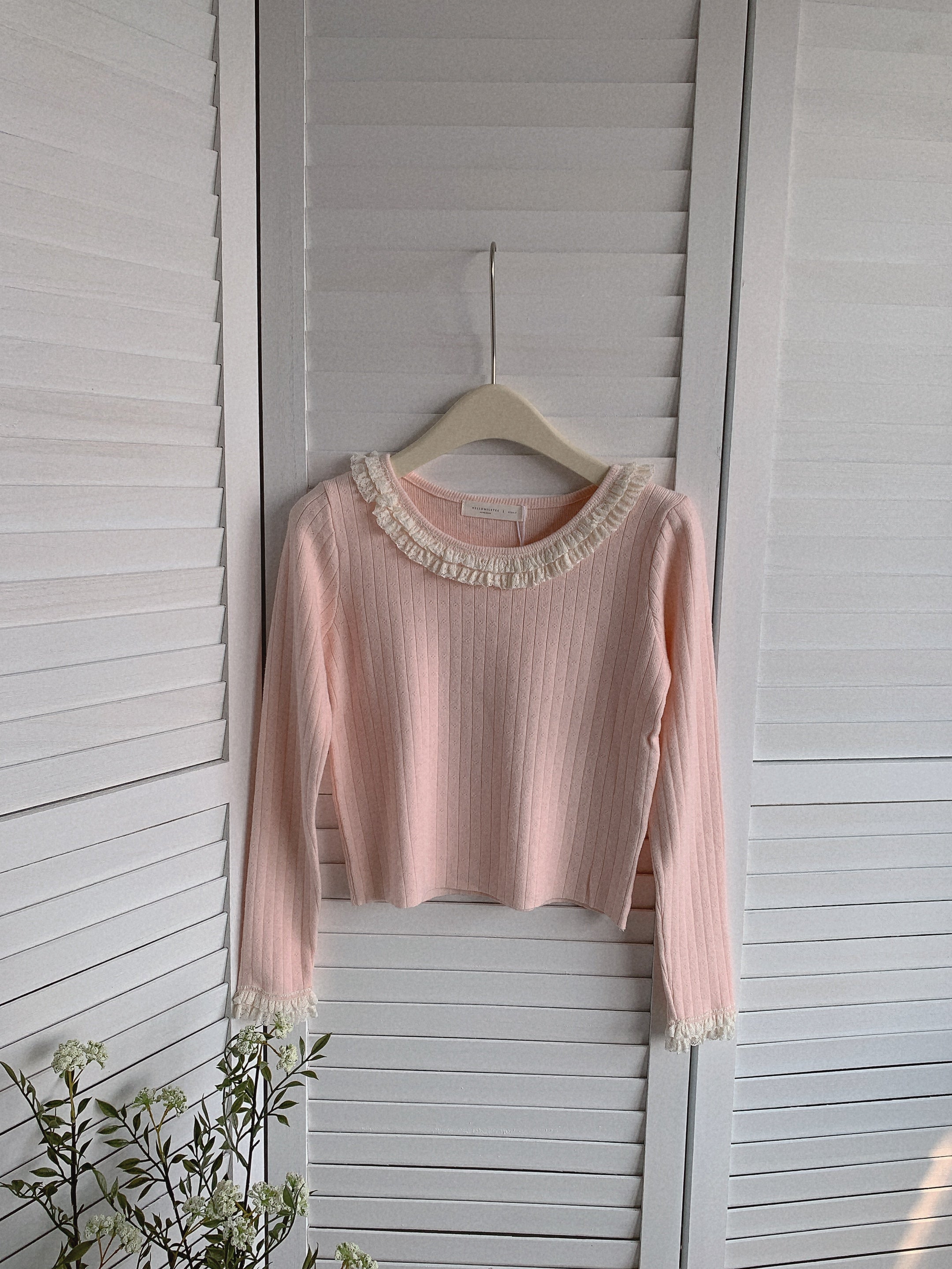 HELLO MILK TEE- 85497 圓領花邊衫