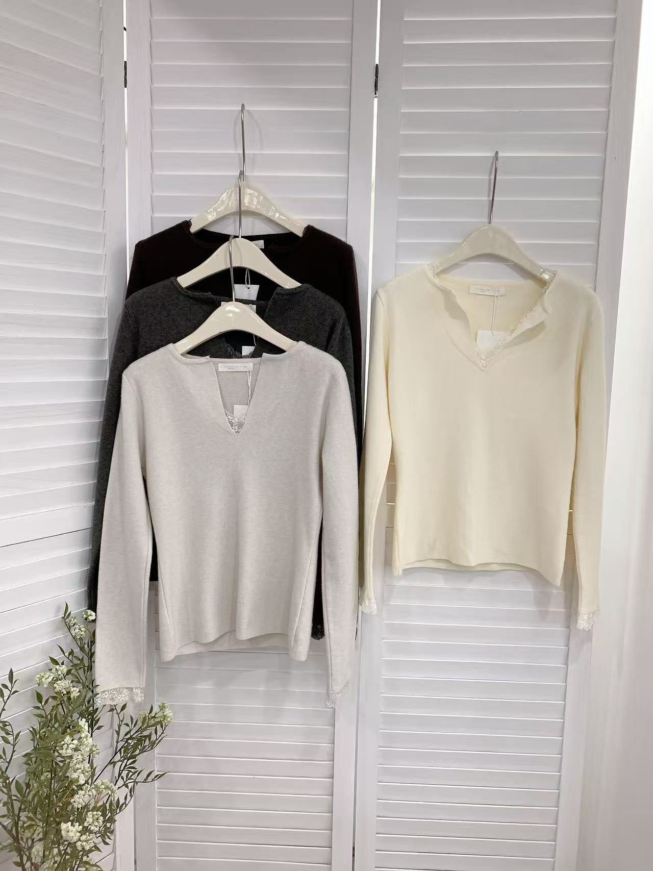 HELLO MILK TEE- 85583 蕾絲邊打底