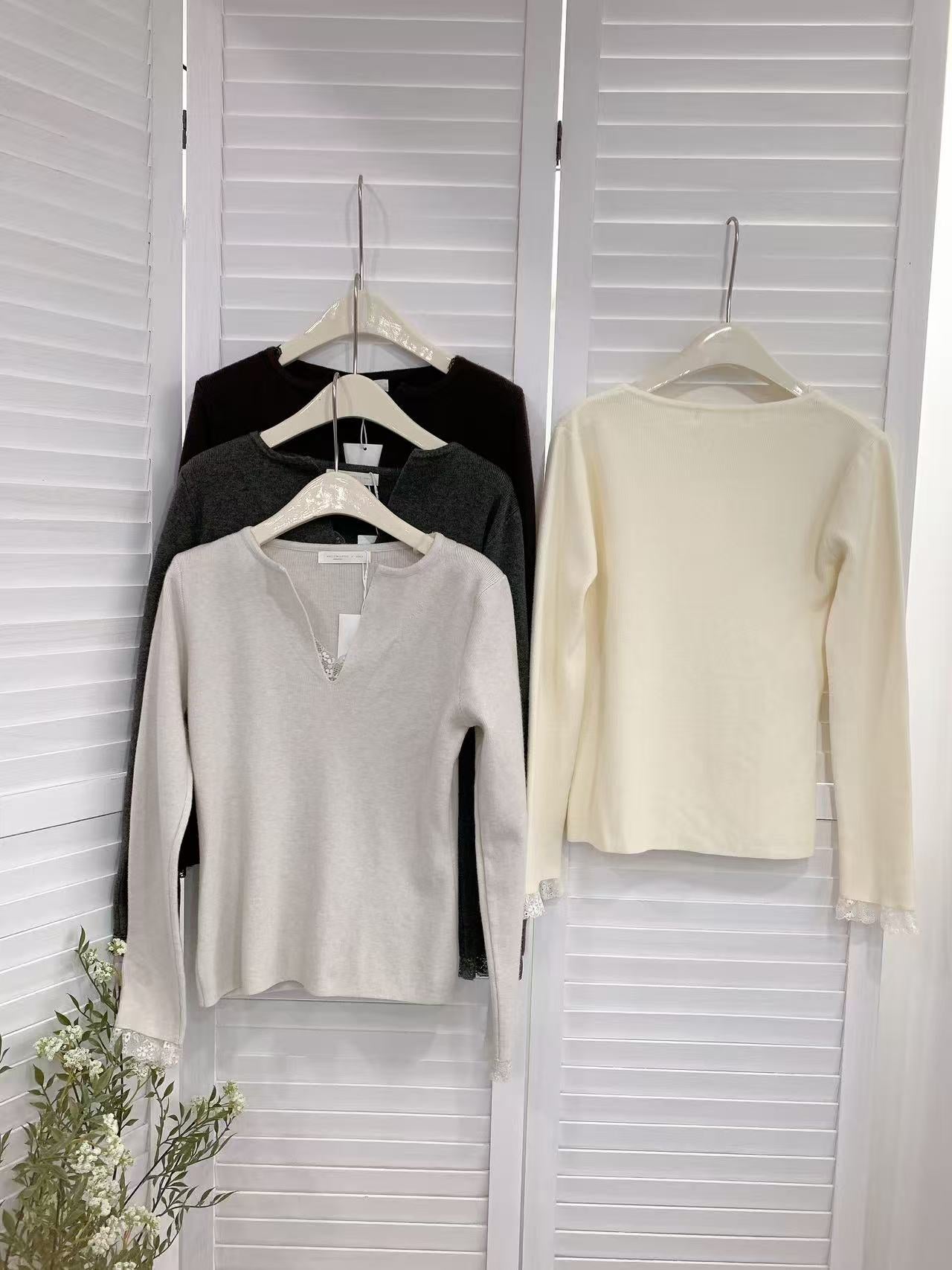 HELLO MILK TEE- 85583 蕾絲邊打底