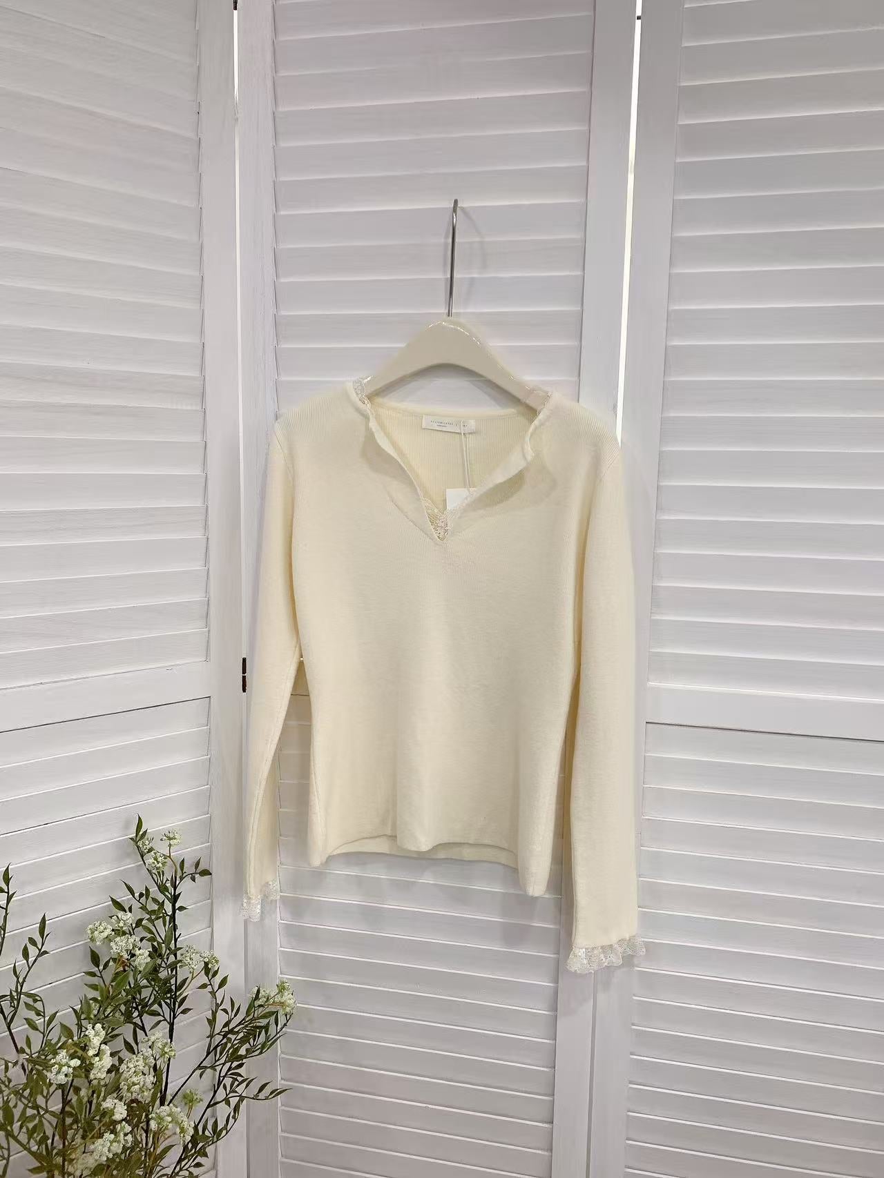 HELLO MILK TEE- 85583 蕾絲邊打底