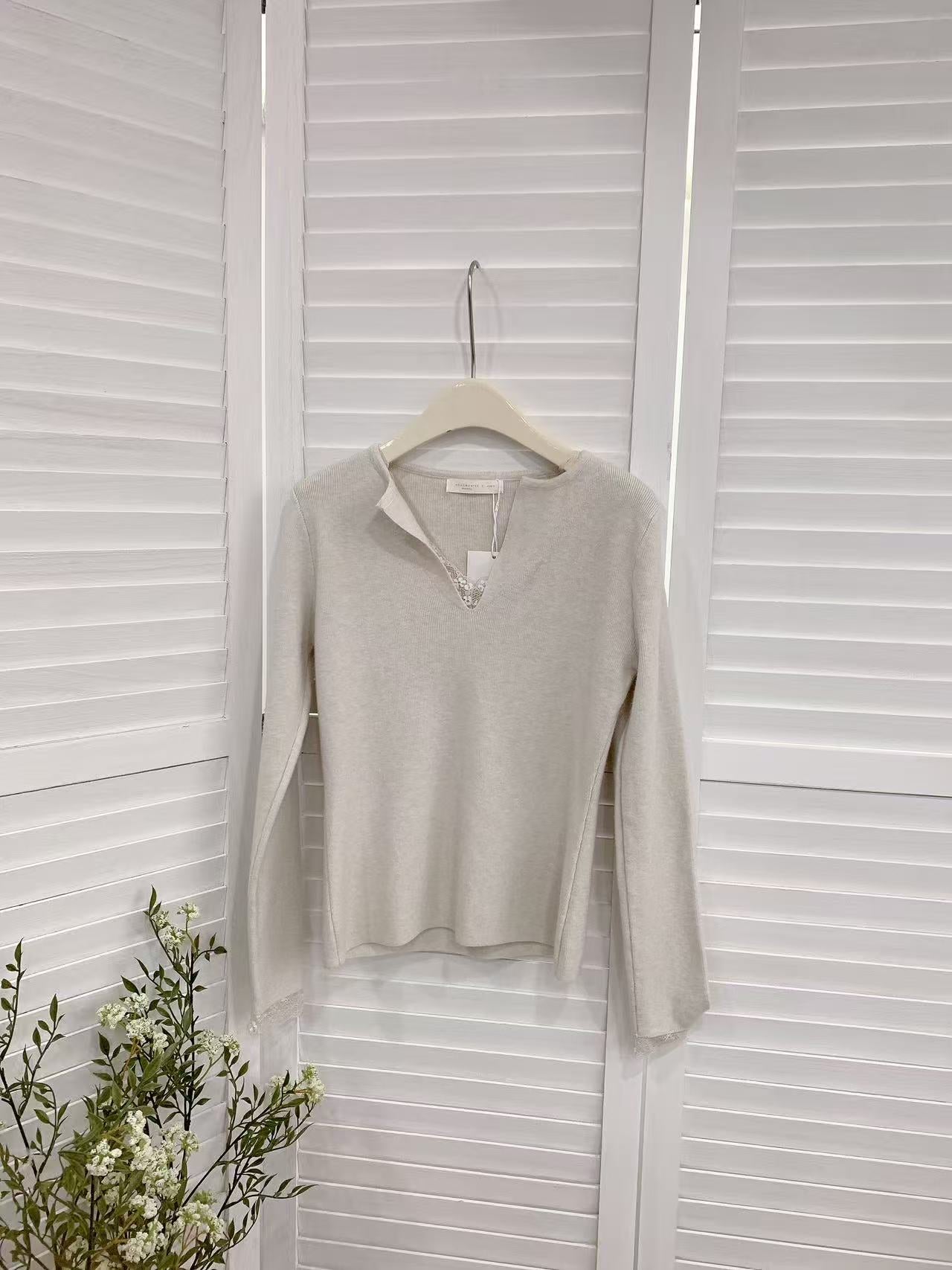 HELLO MILK TEE- 85583 蕾絲邊打底