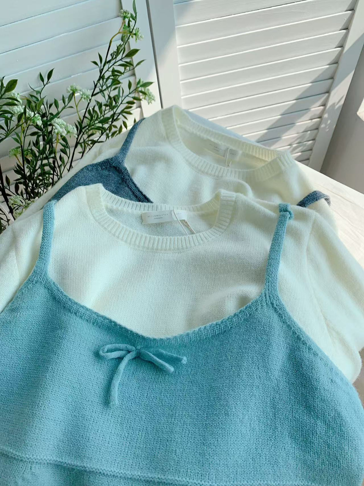 HELLO MILK TEE- 85755 圓領套裝