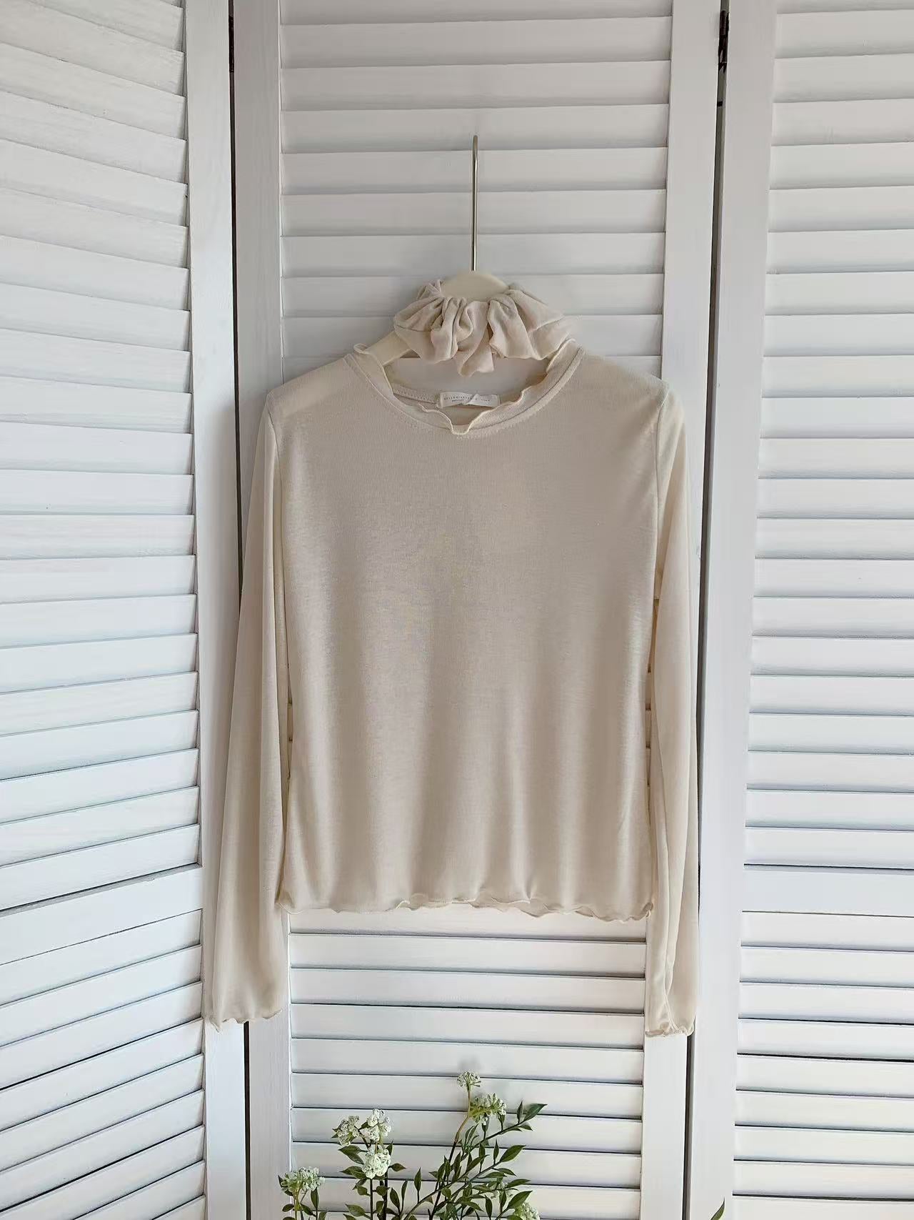 HELLO MILK TEE- 85962 卷邊上衣