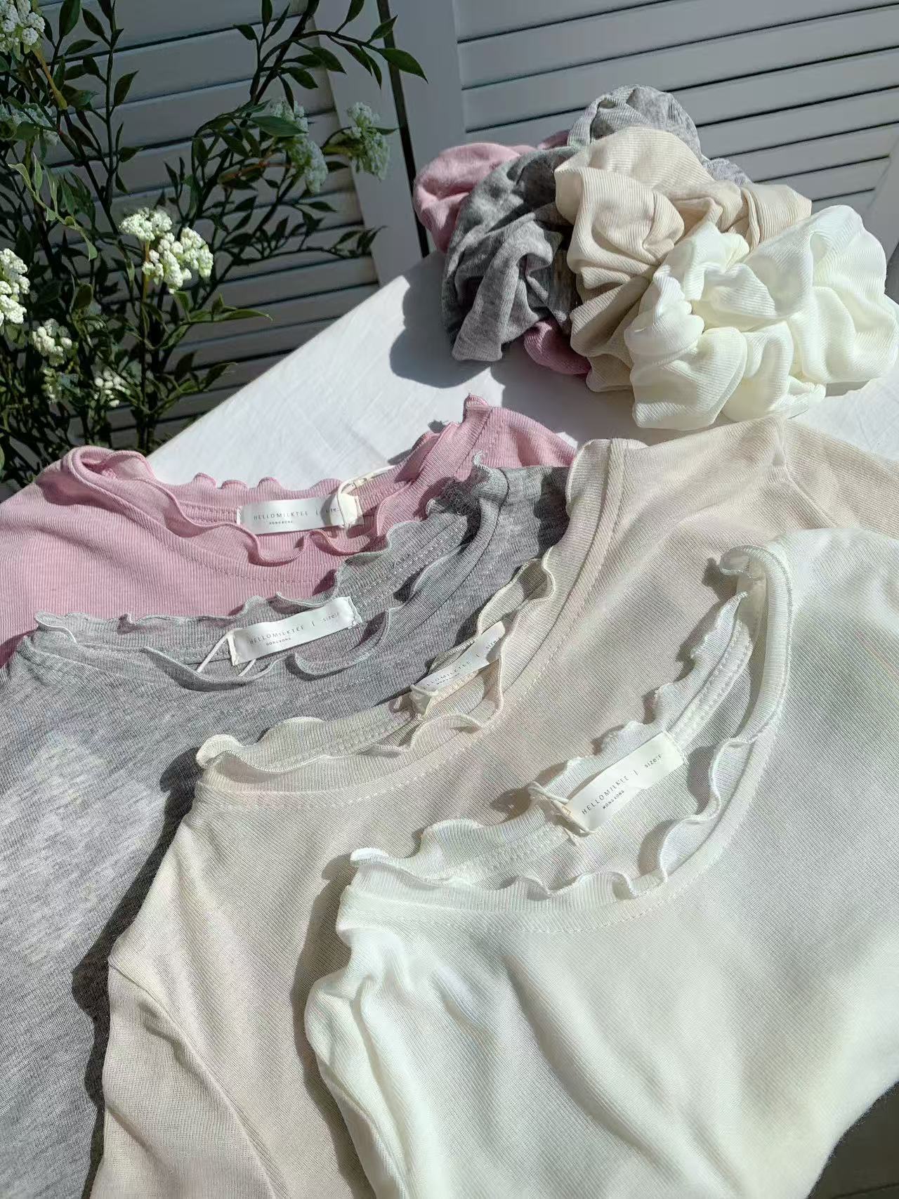 HELLO MILK TEE- 85962 卷邊上衣