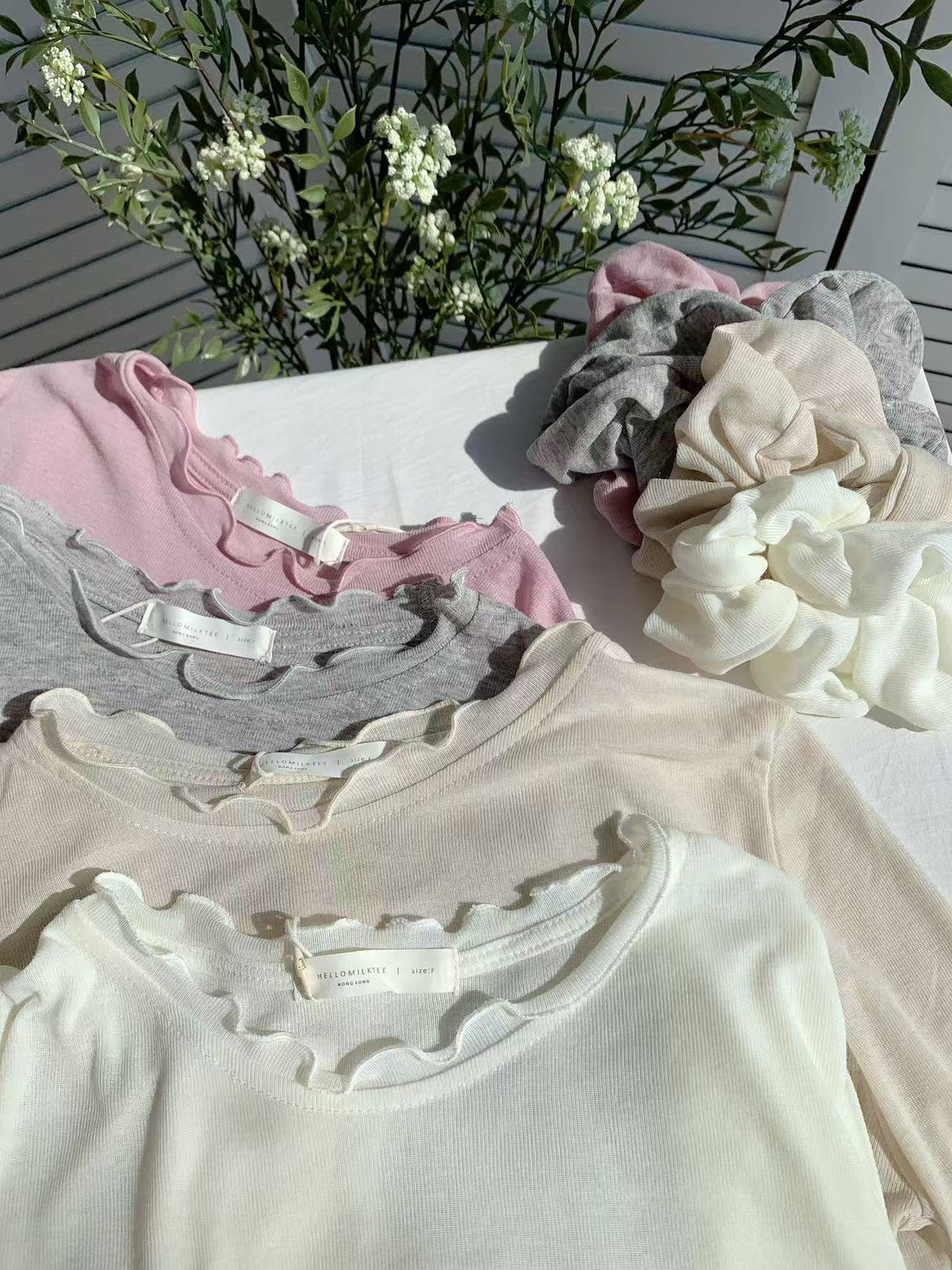 HELLO MILK TEE- 85962 卷邊上衣