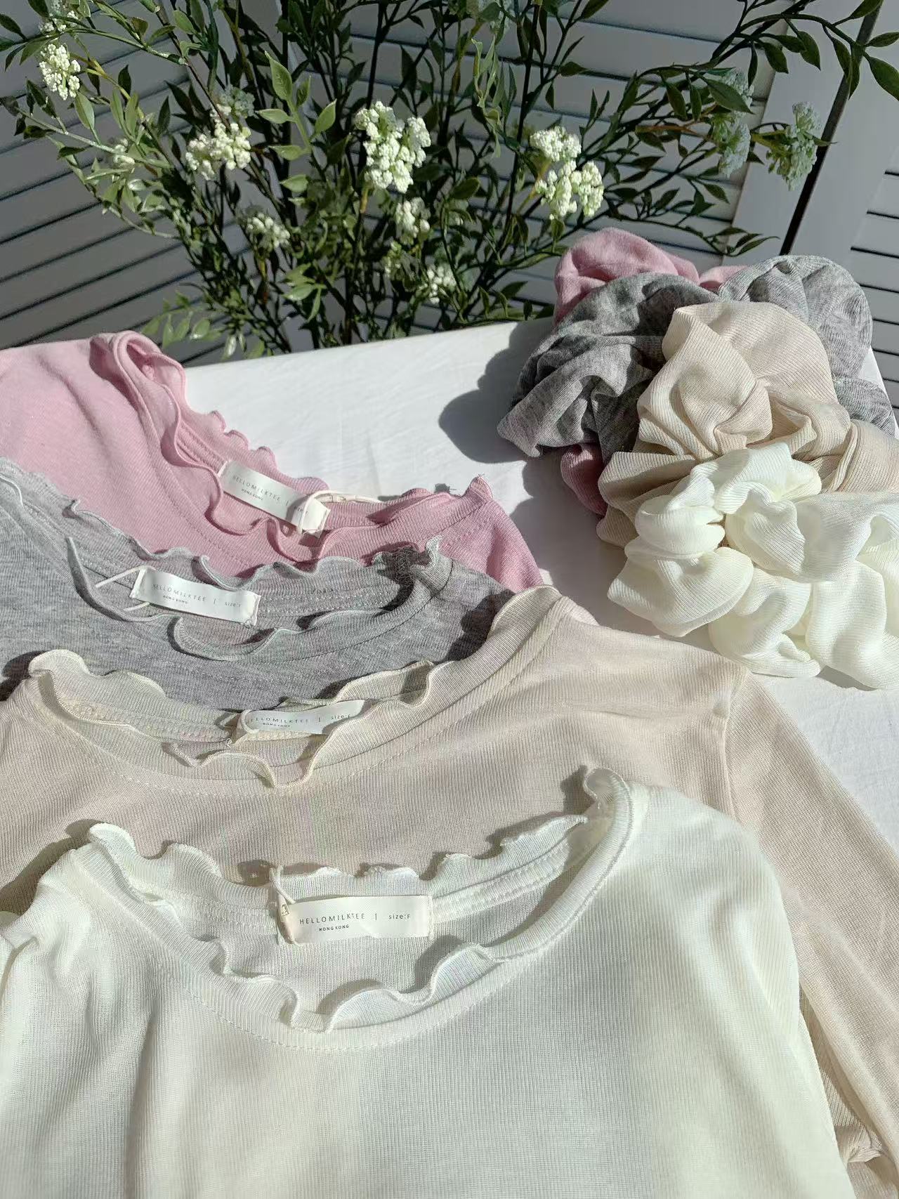 HELLO MILK TEE- 85962 卷邊上衣