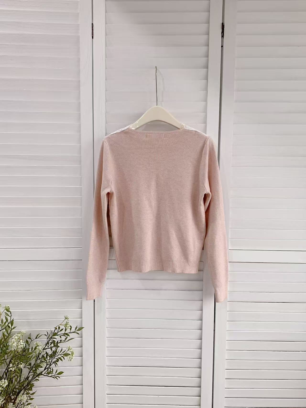 HELLO MILK TEE- 85987 拼接蕾絲衫