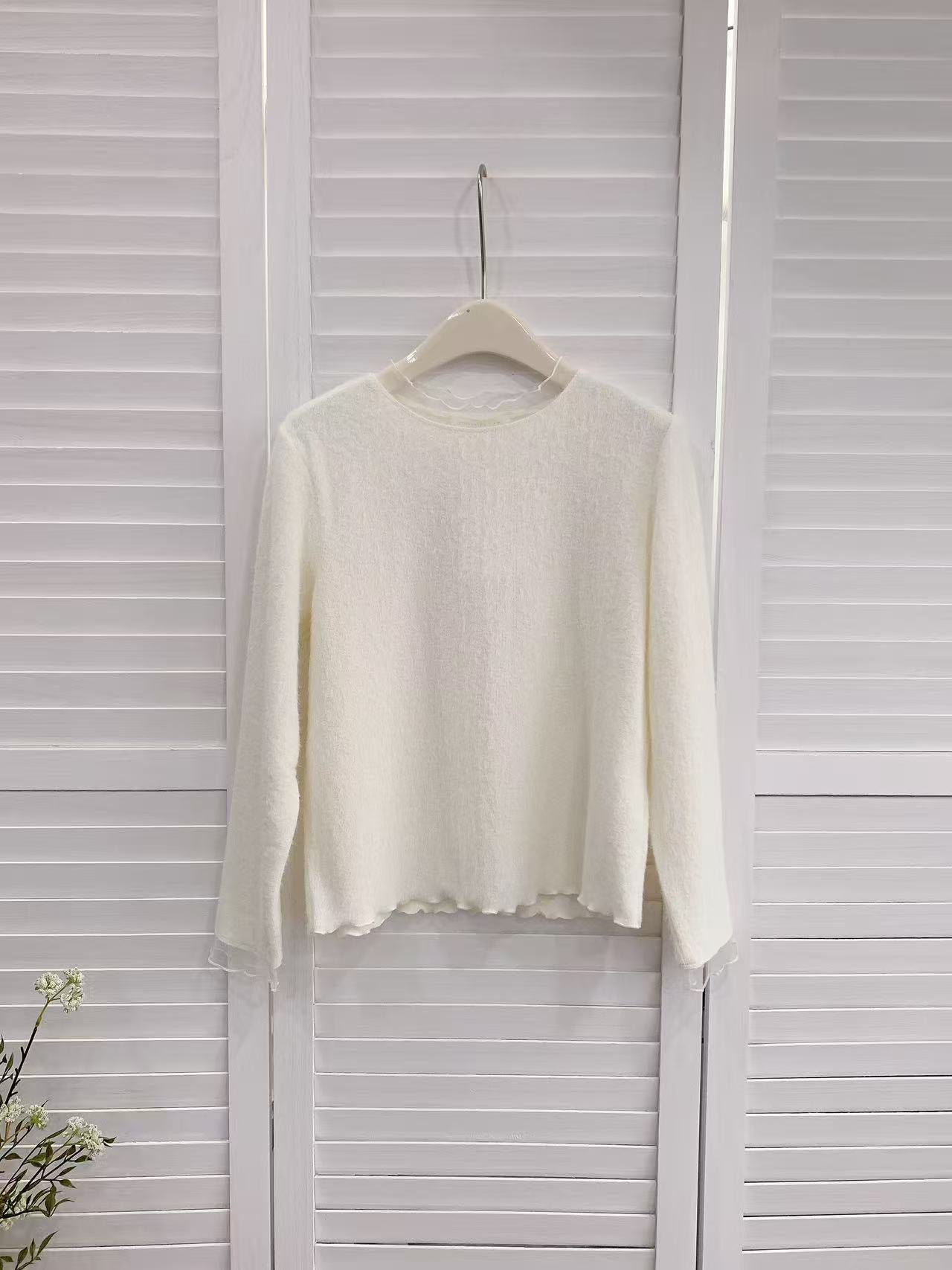 HELLO MILK TEE- 86004 拼接紗邊衫