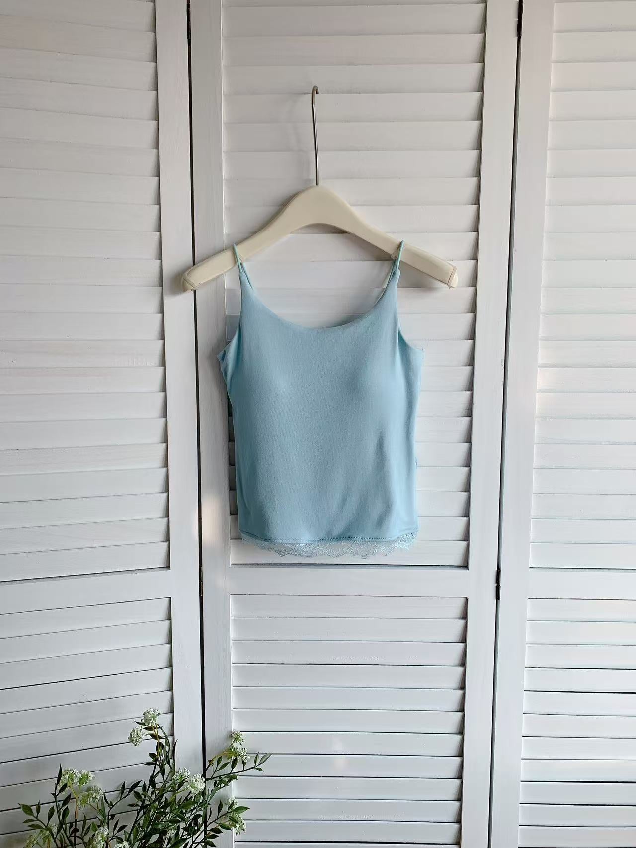 HELLO MILK TEE- 86017 吊帶LACE有墊上衣