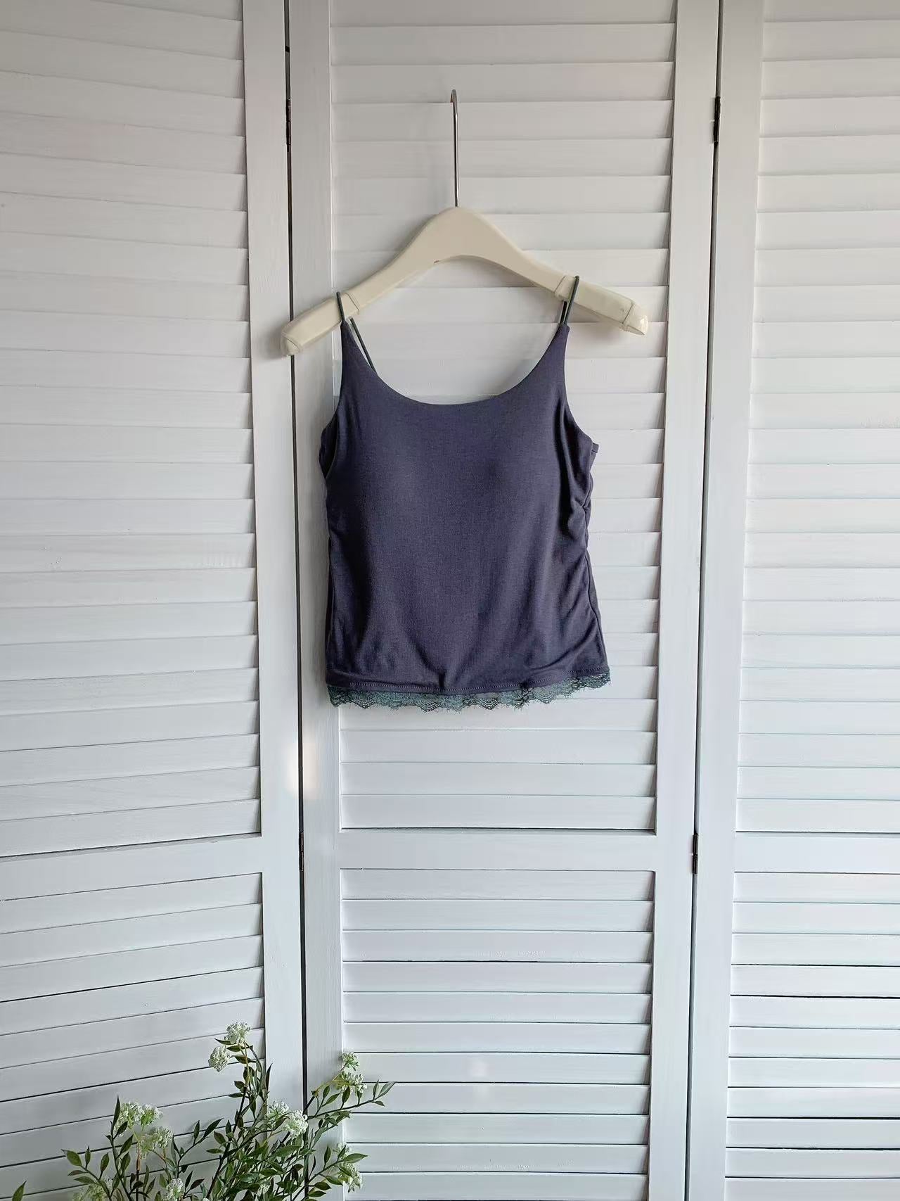 HELLO MILK TEE- 86017 吊帶LACE有墊上衣