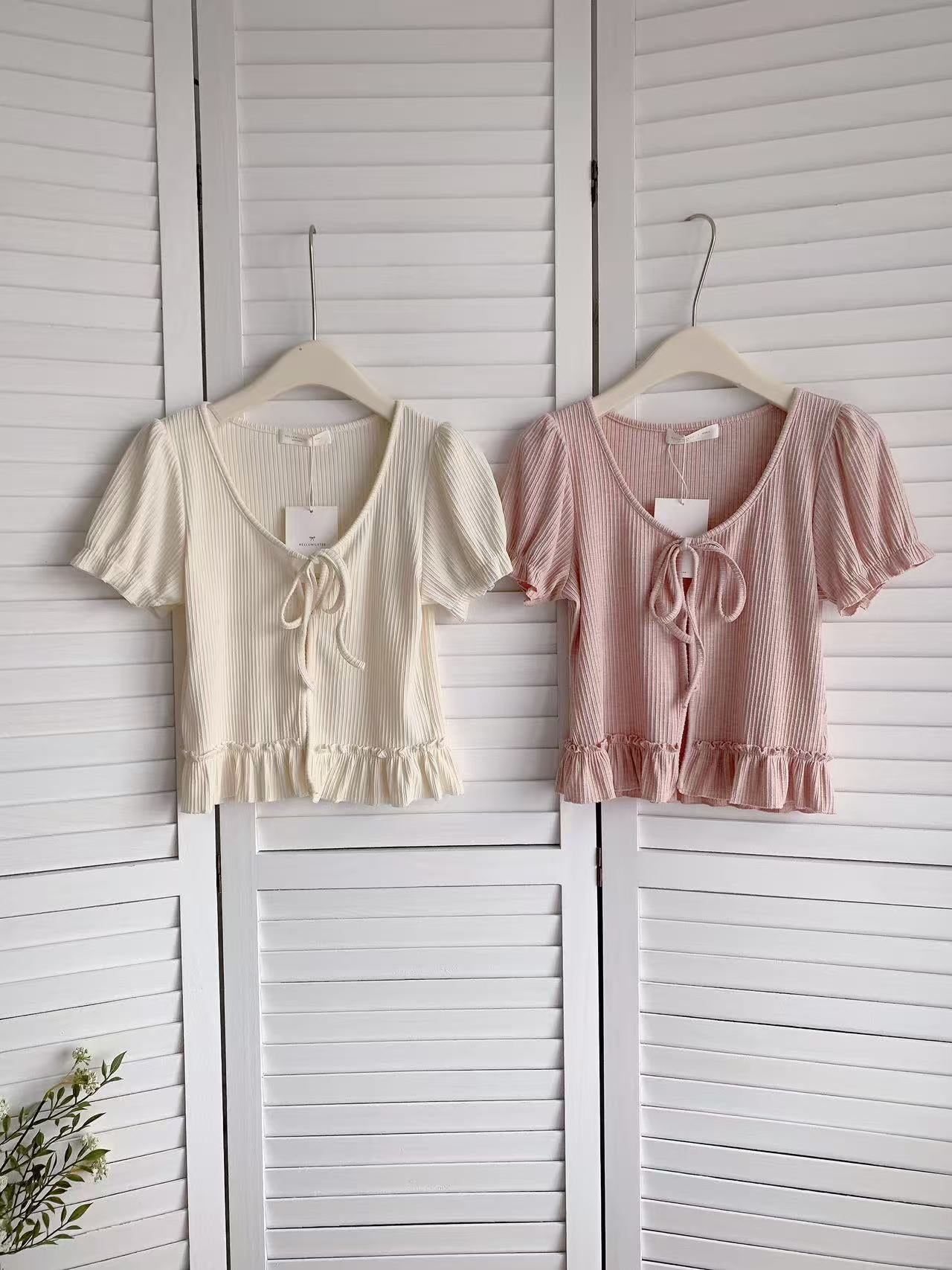 HELLO MILK TEE- 86122 綁繩小衫