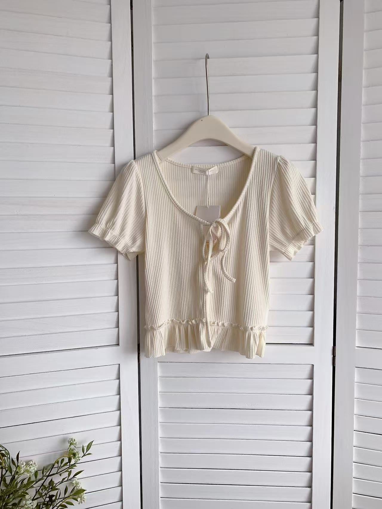 HELLO MILK TEE- 86122 綁繩小衫