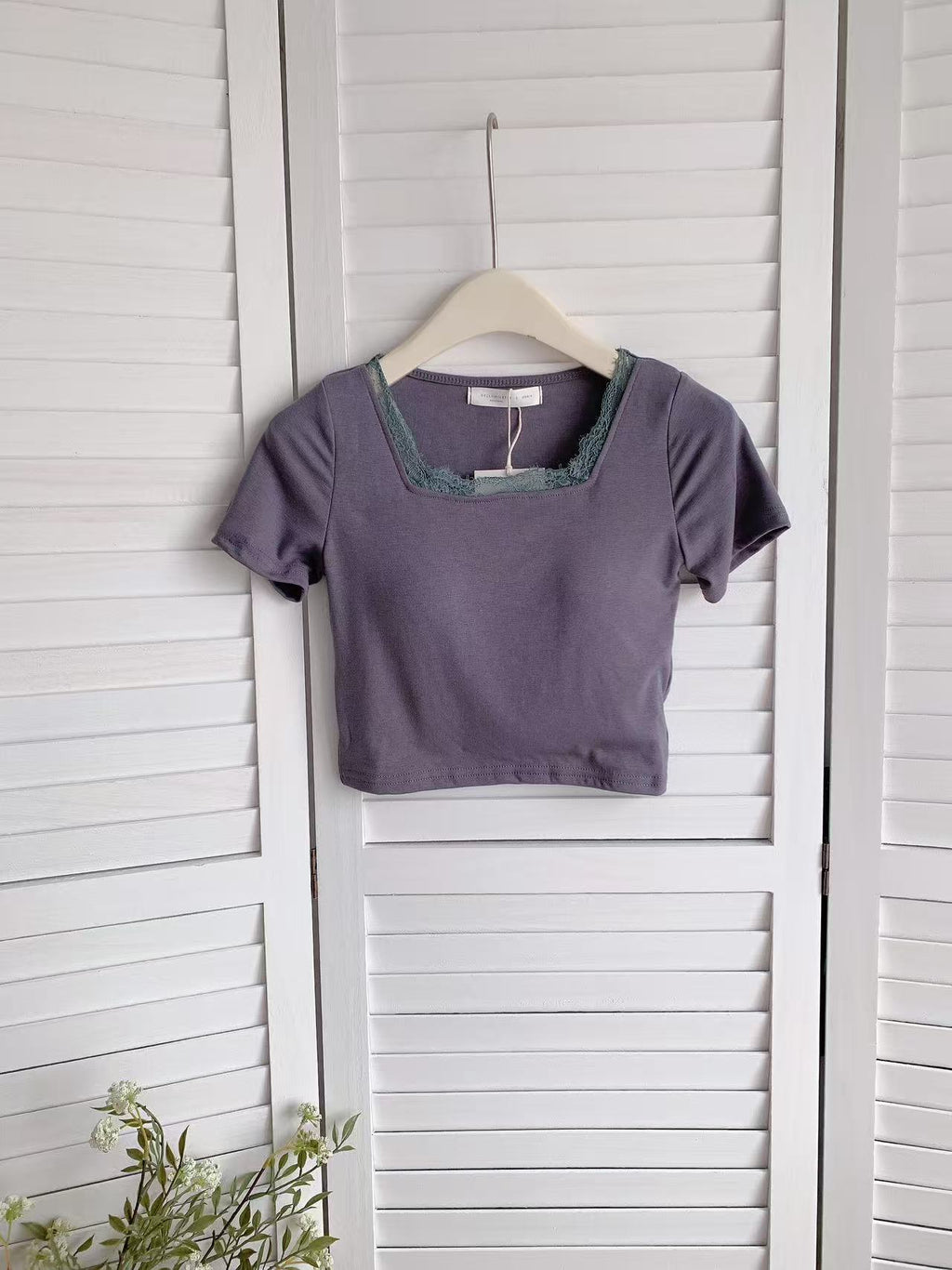 HELLO MILK TEE- 86014 短袖LACE邊有墊上衣