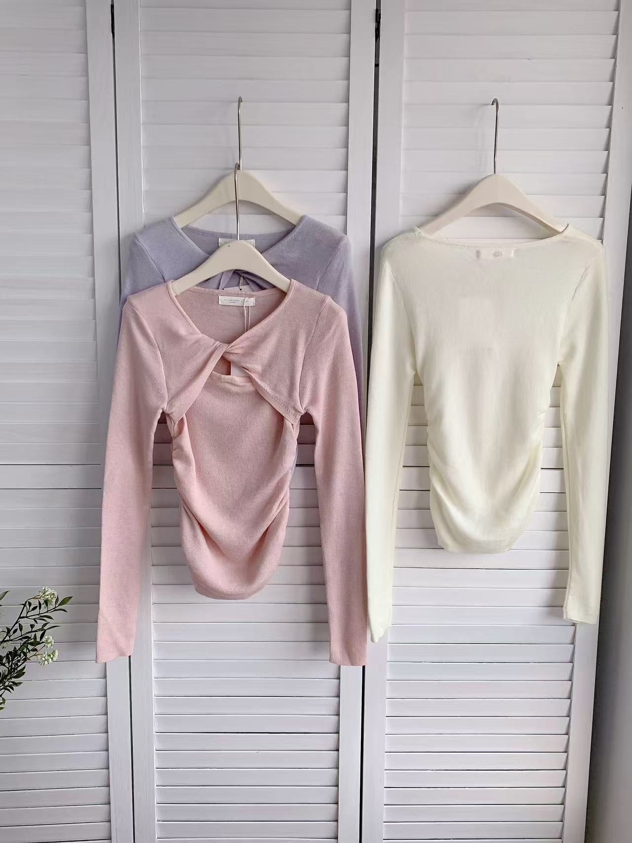 HELLO MILK TEE- 86050 長袖心口打結上衣