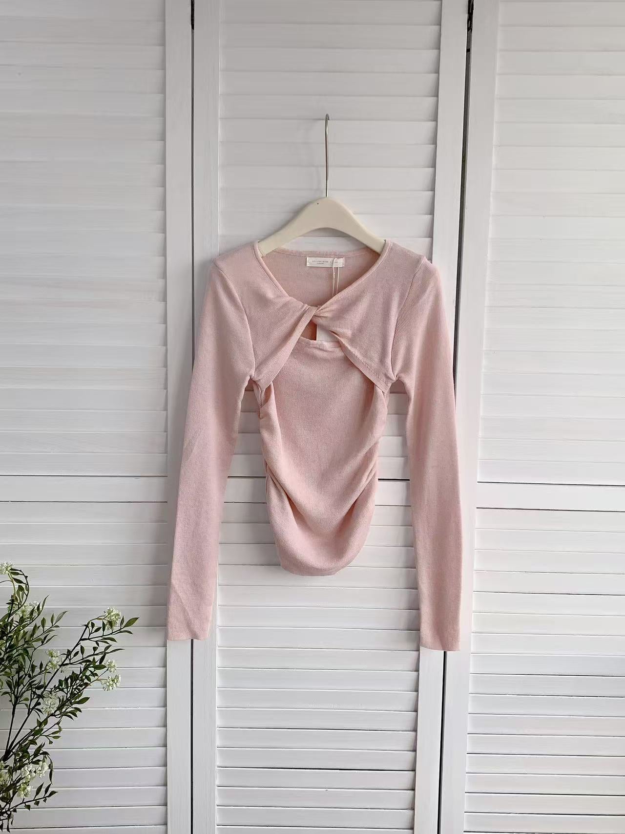 HELLO MILK TEE- 86050 長袖心口打結上衣