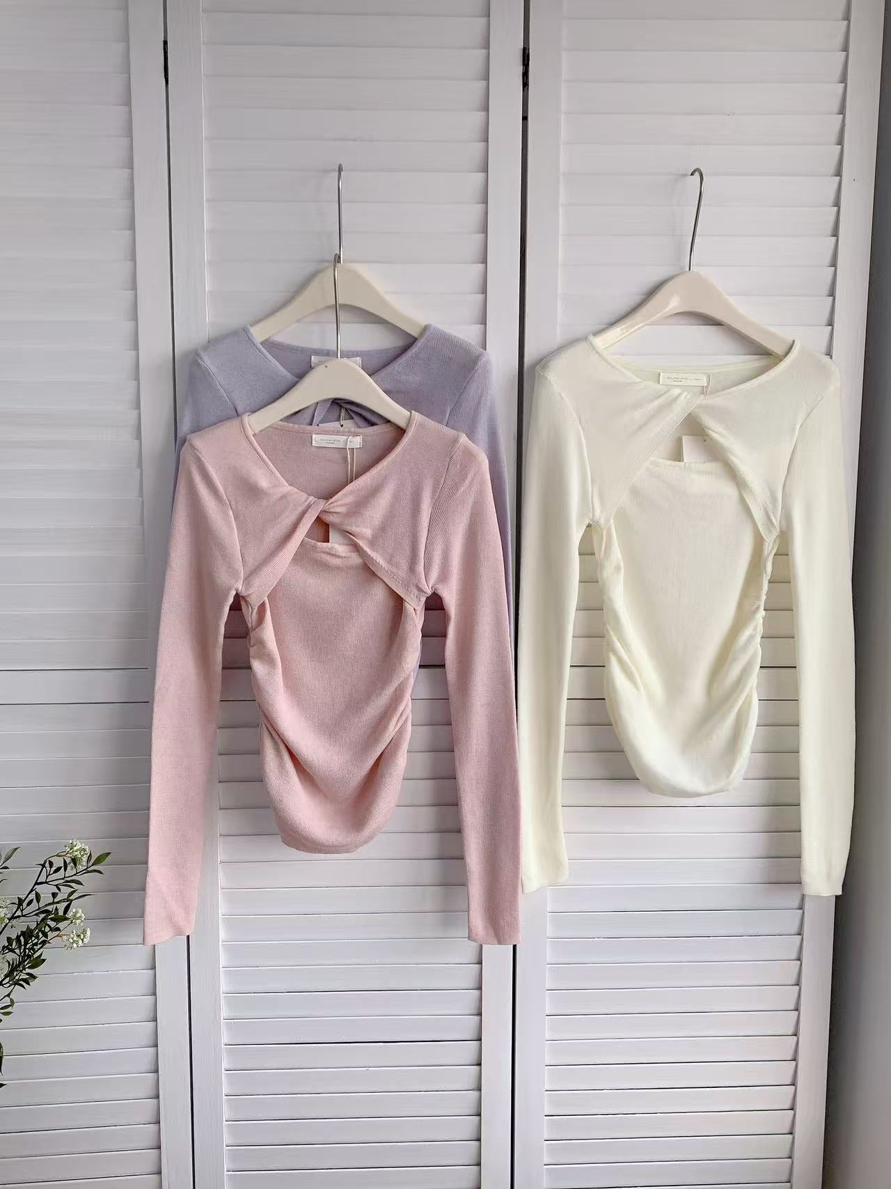 HELLO MILK TEE- 86050 長袖心口打結上衣