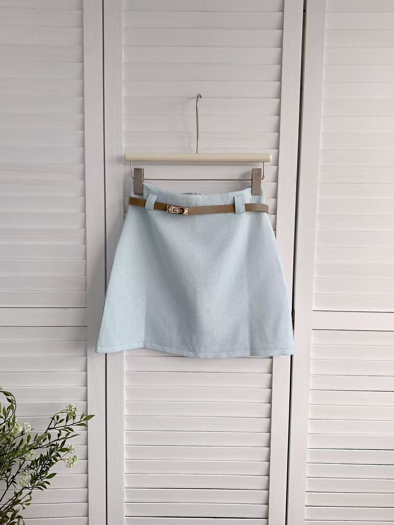 HELLO MILK TEE- 86148 皮帶短裙