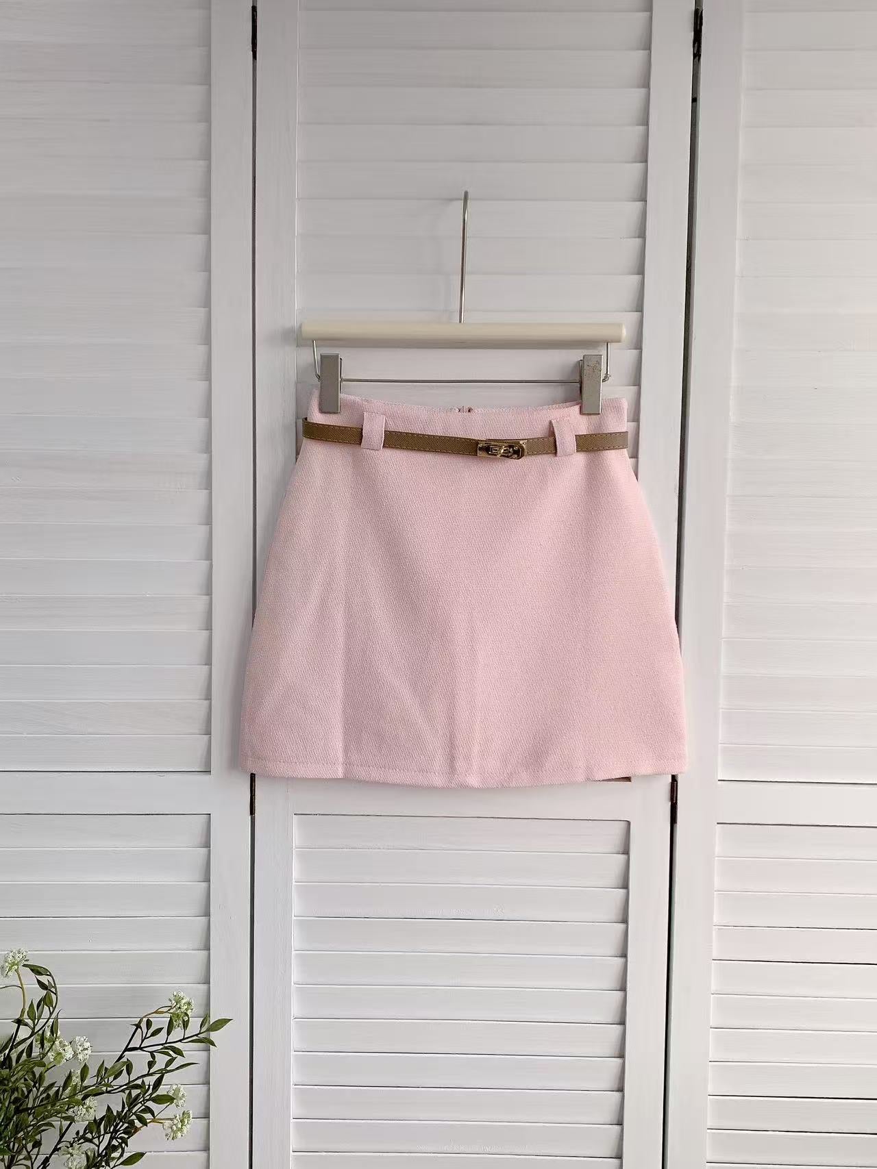 HELLO MILK TEE- 86148 皮帶短裙