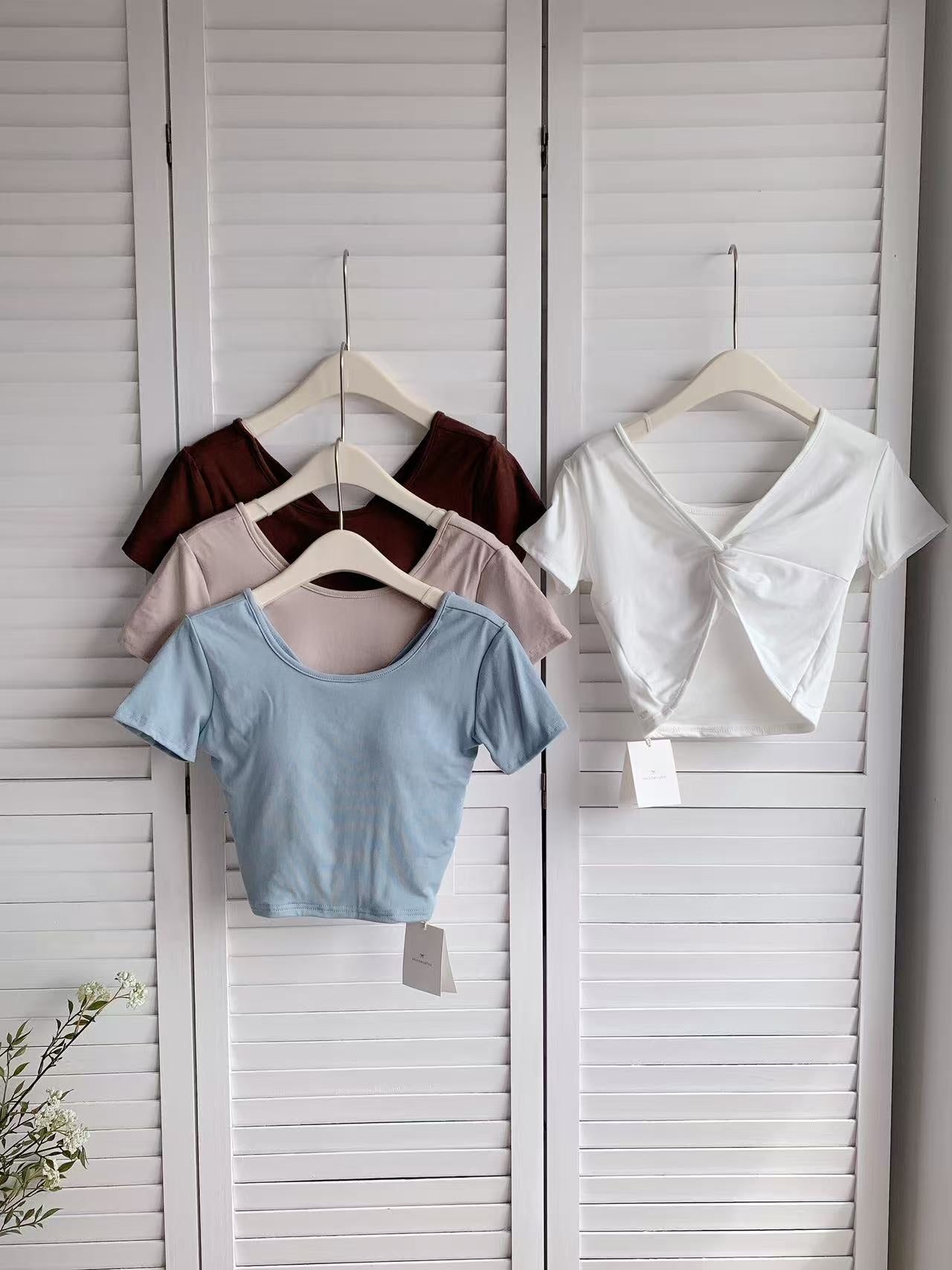 HELLO MILK TEE- 86016 背扭結有墊上衣