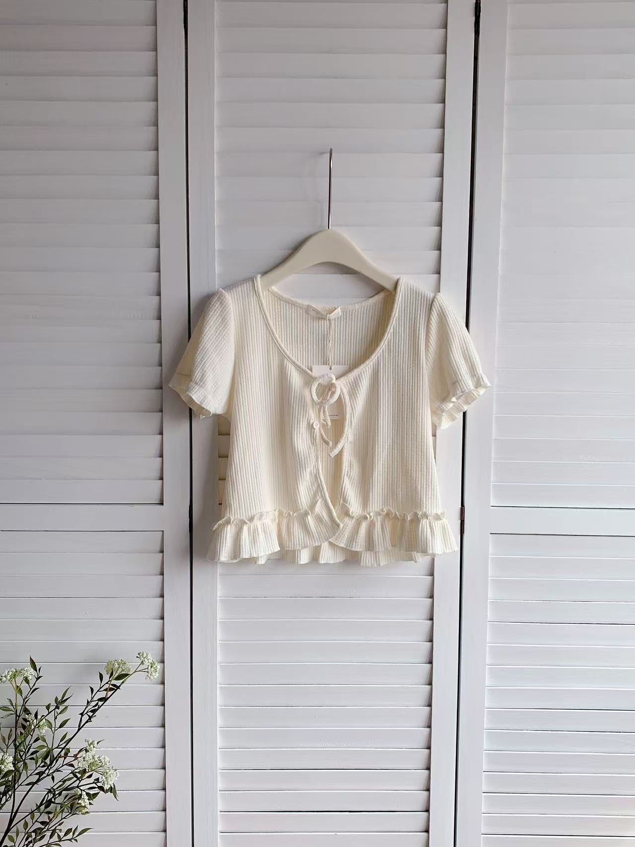 HELLO MILK TEE- 86174 綁帶上衣