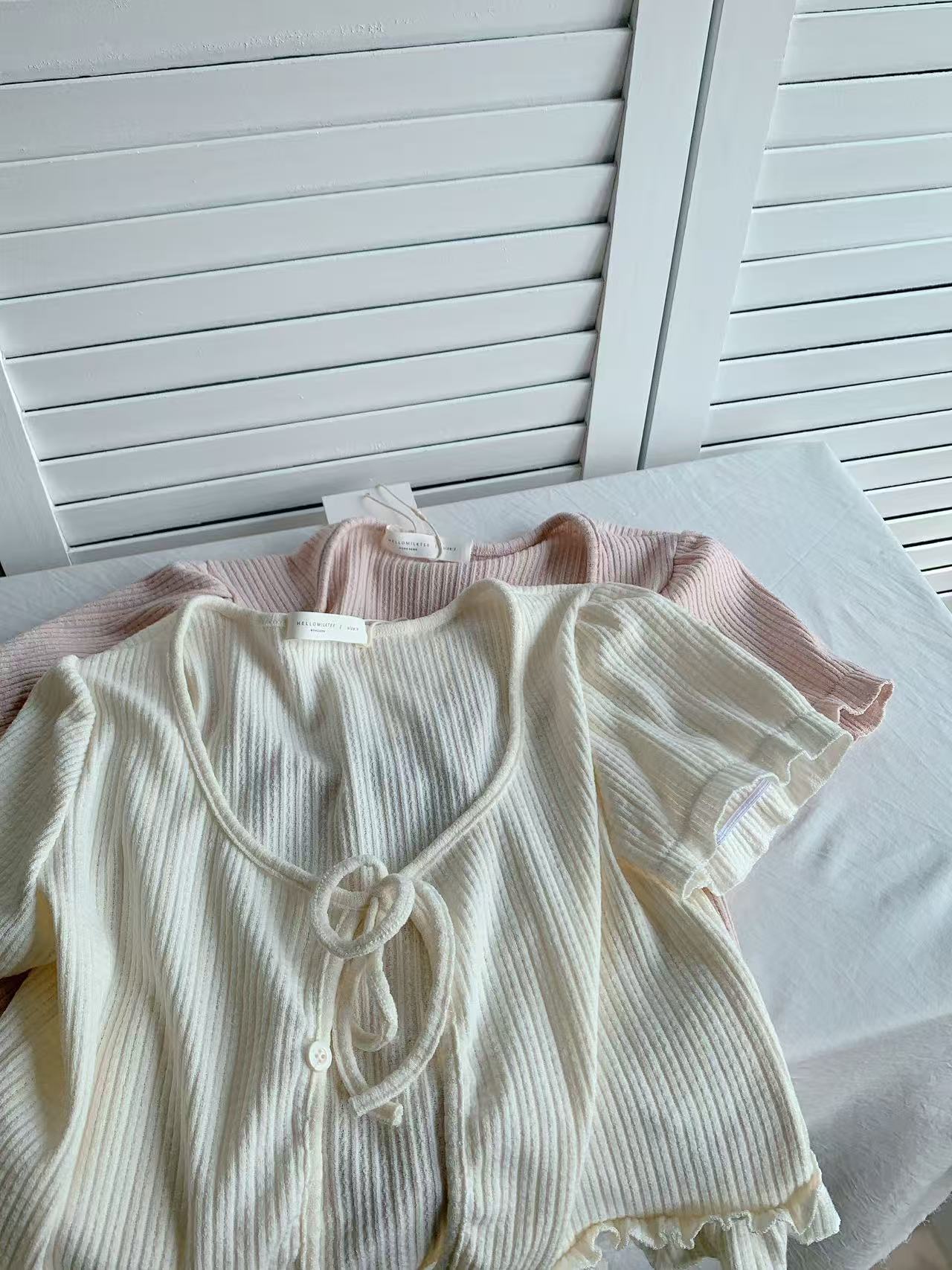 HELLO MILK TEE- 86174 綁帶上衣