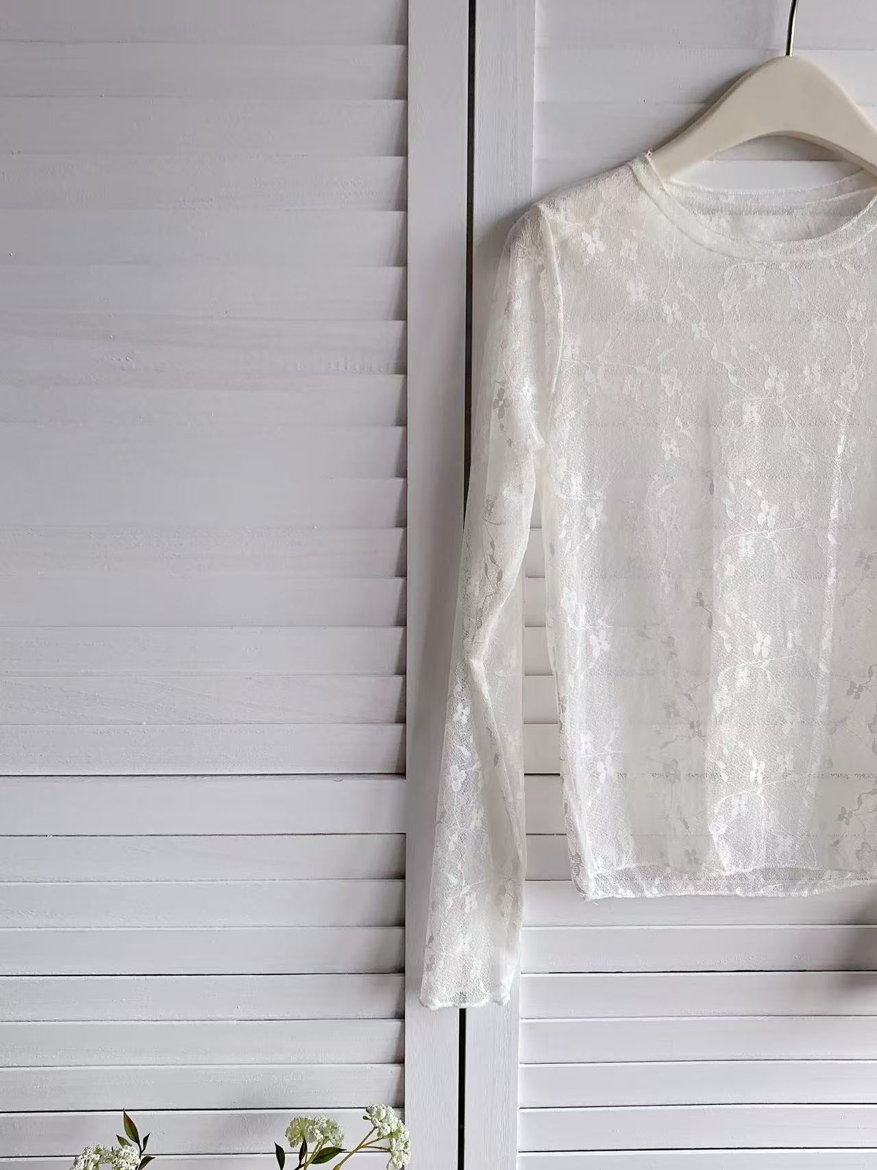 HELLO MILK TEE- 86173 蕾絲打底衫