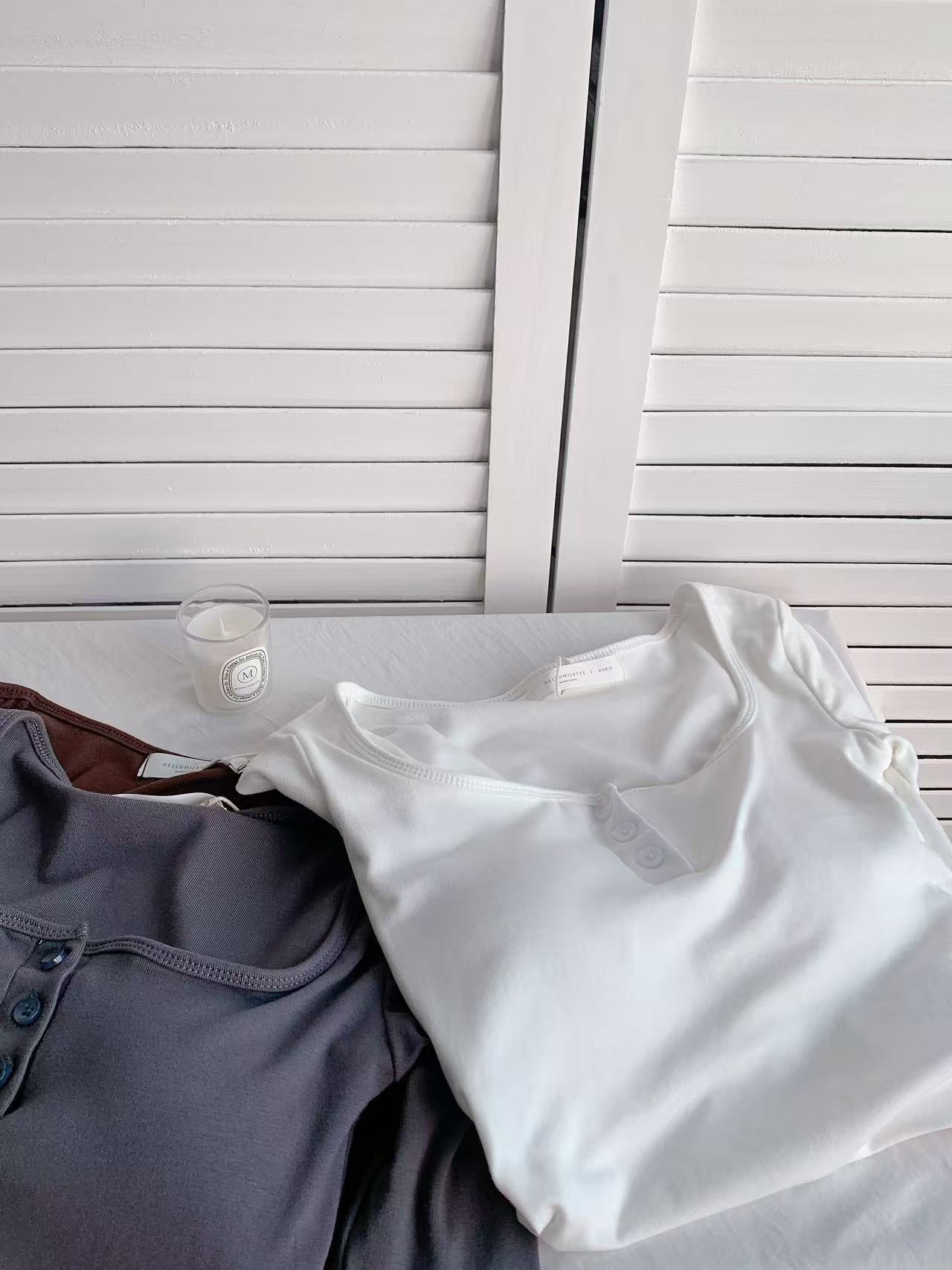 HELLO MILK TEE- 86018 方領有墊上衣