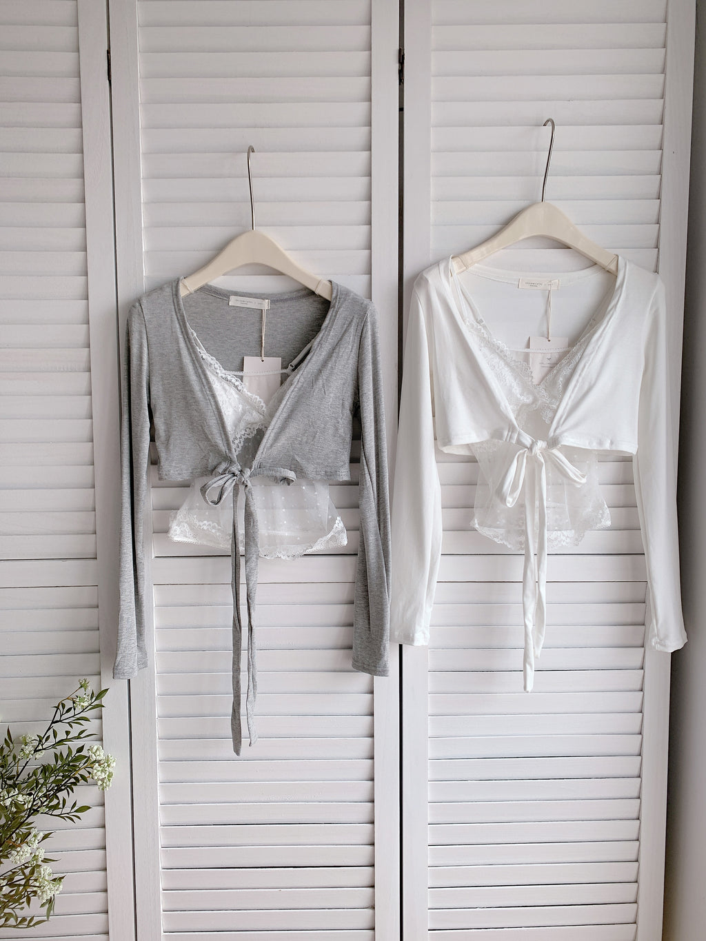 HELLO MILK TEE- 86198 蕾絲有墊背心2件式上衣