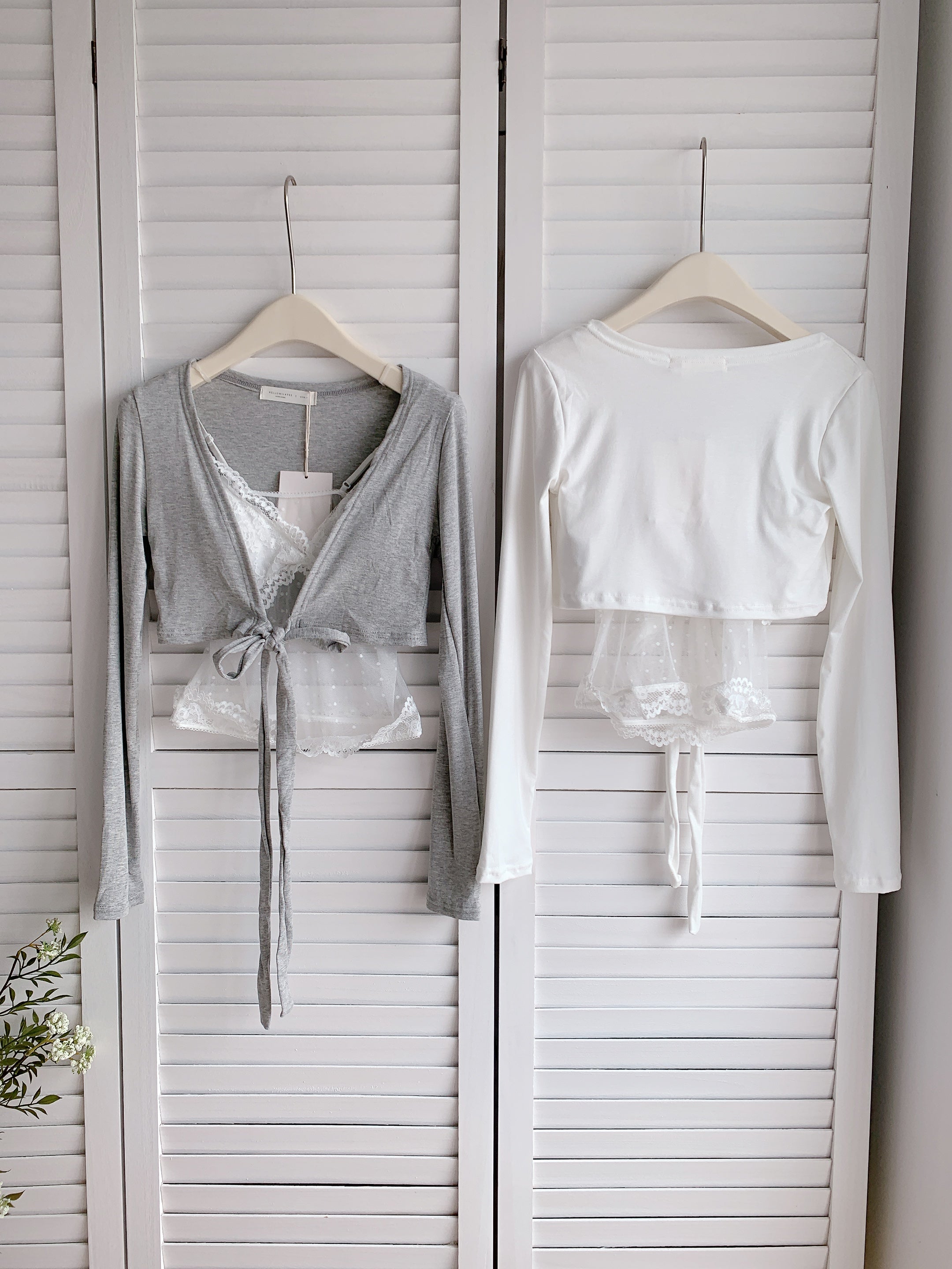 HELLO MILK TEE- 86198 蕾絲有墊背心2件式上衣