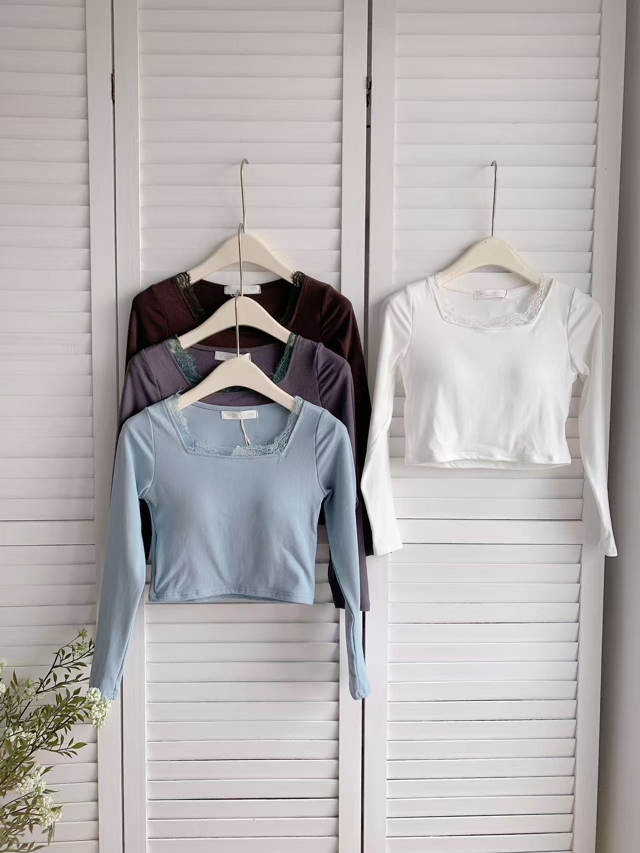 HELLO MILK TEE- 86013 蕾絲領上衣