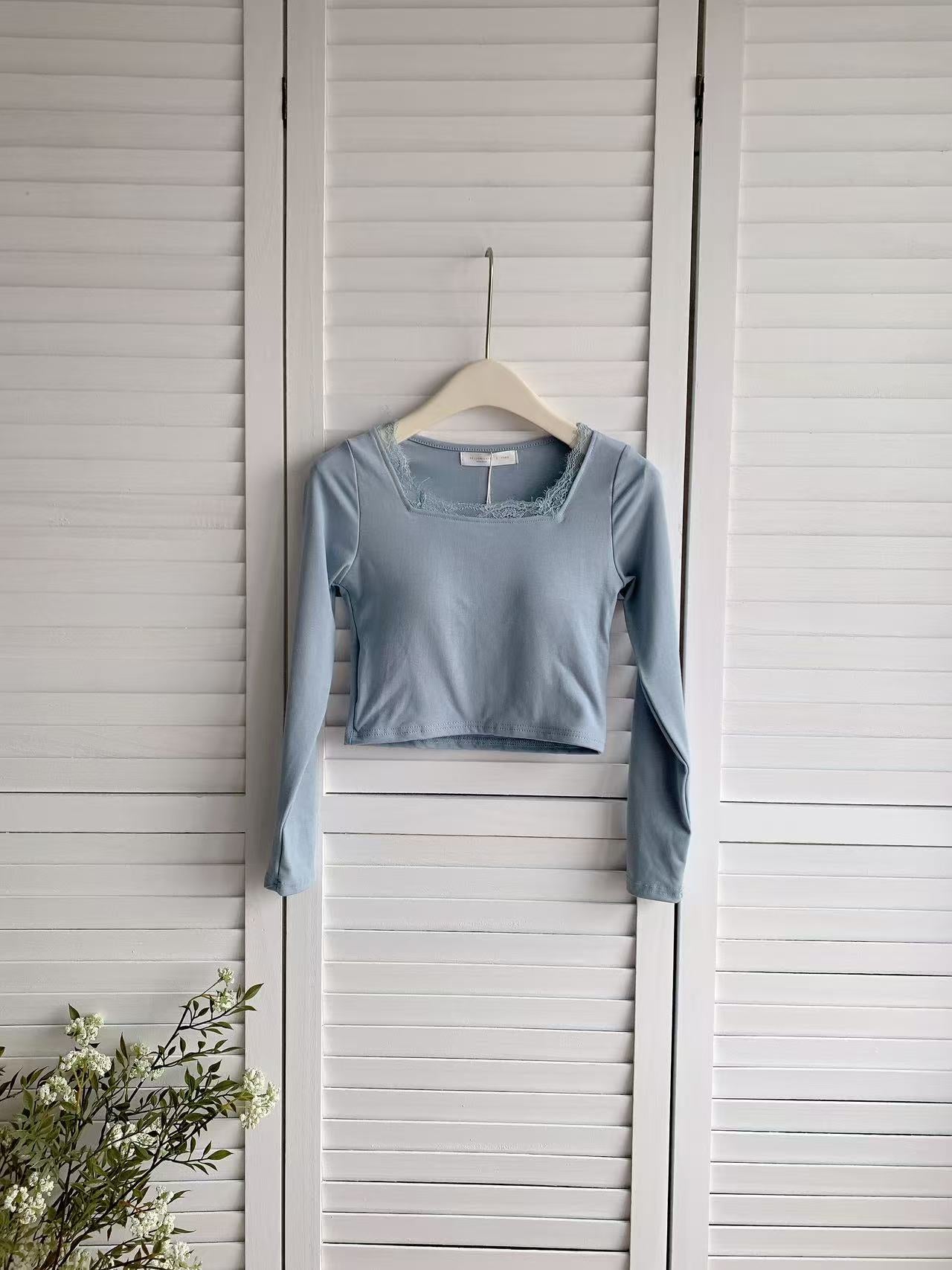 HELLO MILK TEE- 86013 蕾絲領上衣